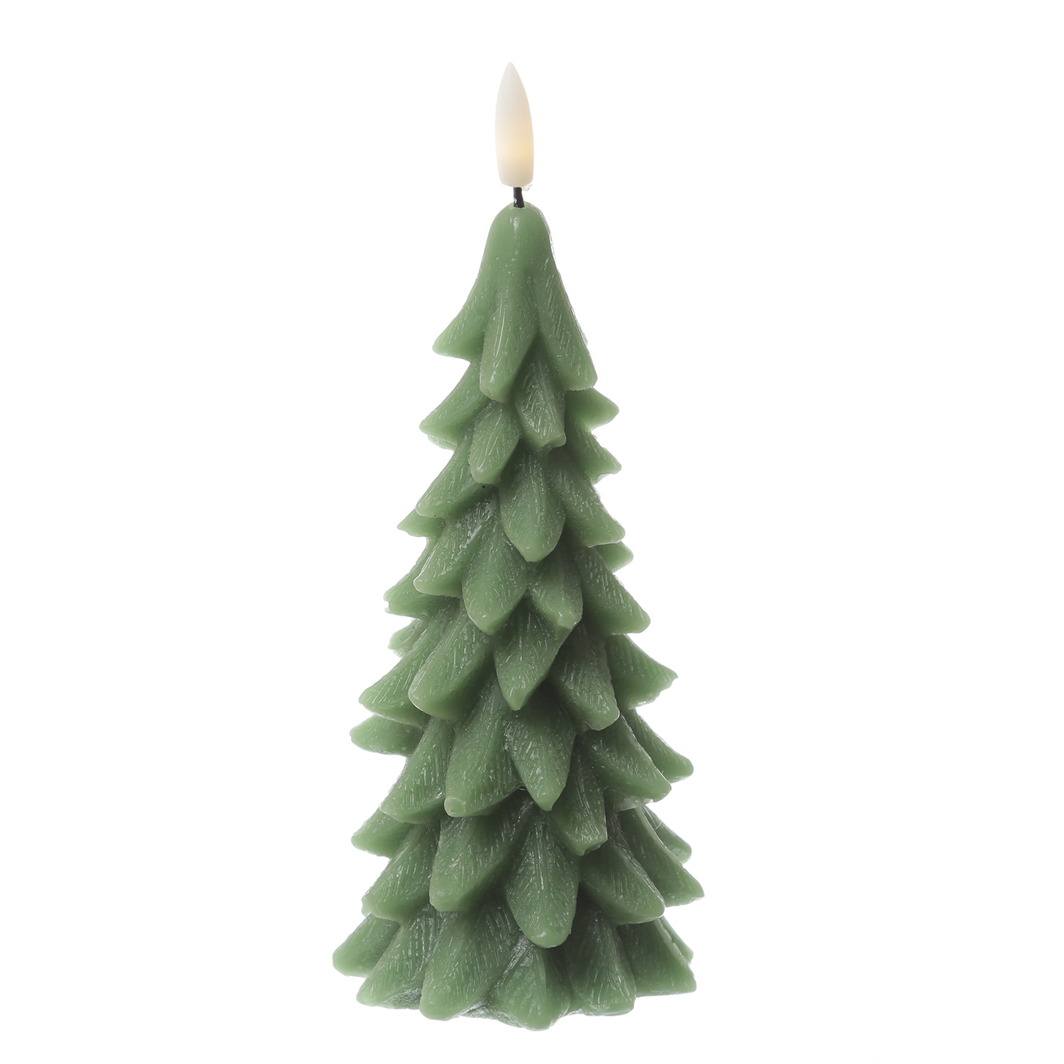 LED Kerze Tannenbaum - Echtwachs - 3D Flamme - H: 19cm - Timer - grün LED Kerze Tannenbaum - Echtwachs - 3D Flamme - H: 19cm - Timer - grün