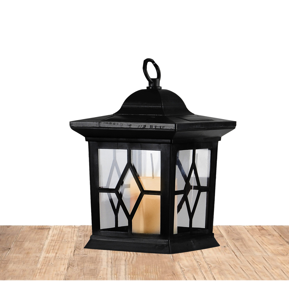 LED Solar Laterne mit Kerze - 3in1 - flackernde LED - Lichtsensor - H: 50cm - schwarz.
