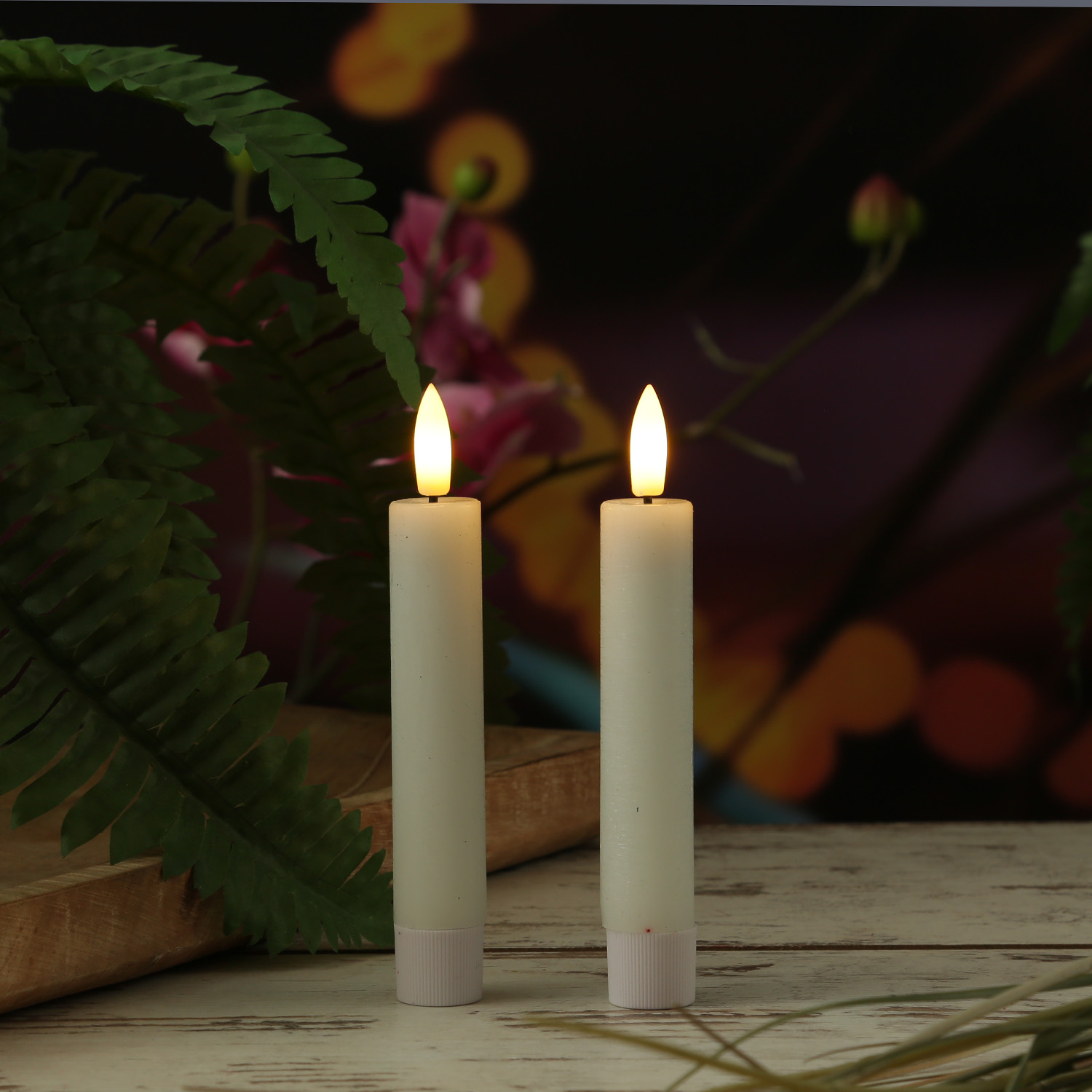 LED Stabkerzen LINA - Rustik-Optik - Echtwachs - 3D Flamme - H: 16cm - Timer - weiß - 2er Set
