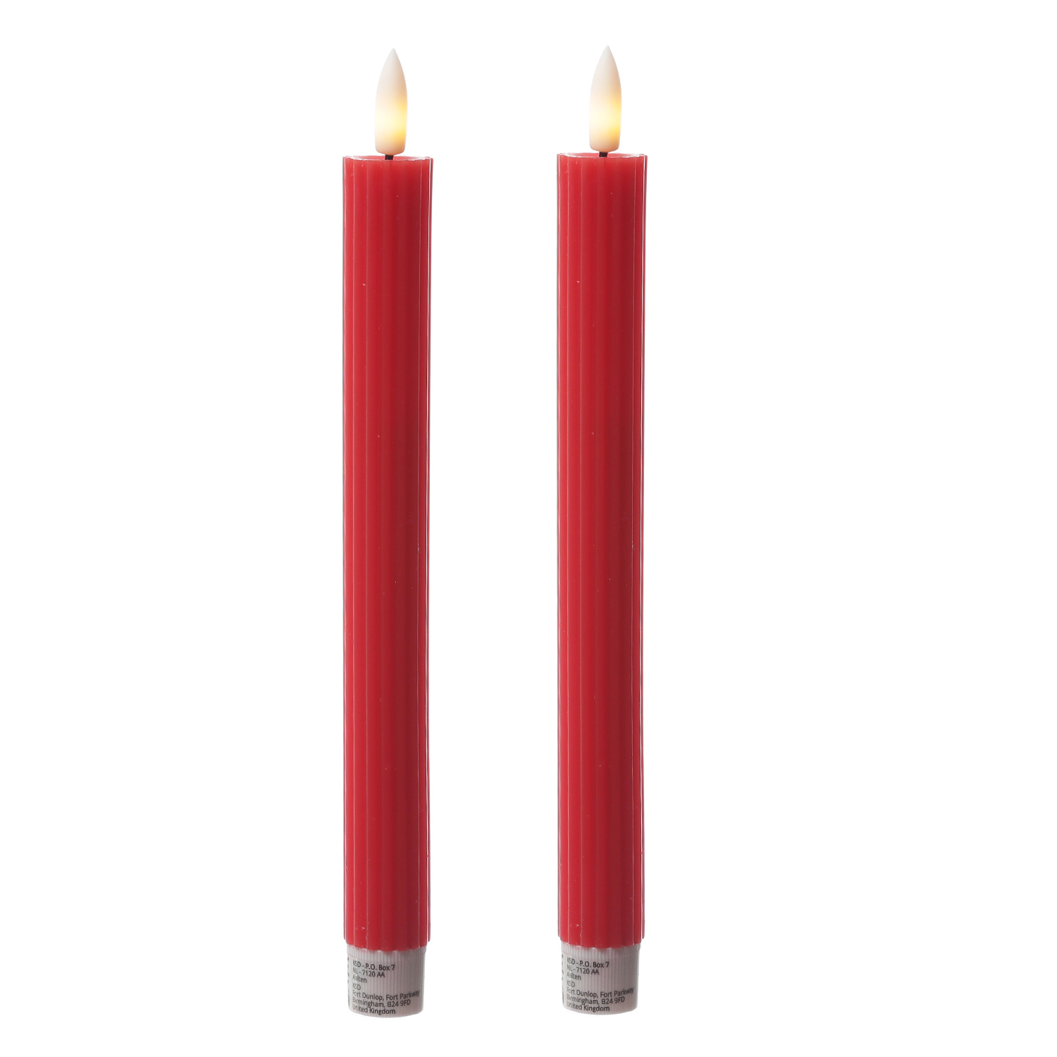 LED Stabkerzen LIV - gerillt - Echtwachs - flackernd - H: 25cm - Timer - rot - 2er Set