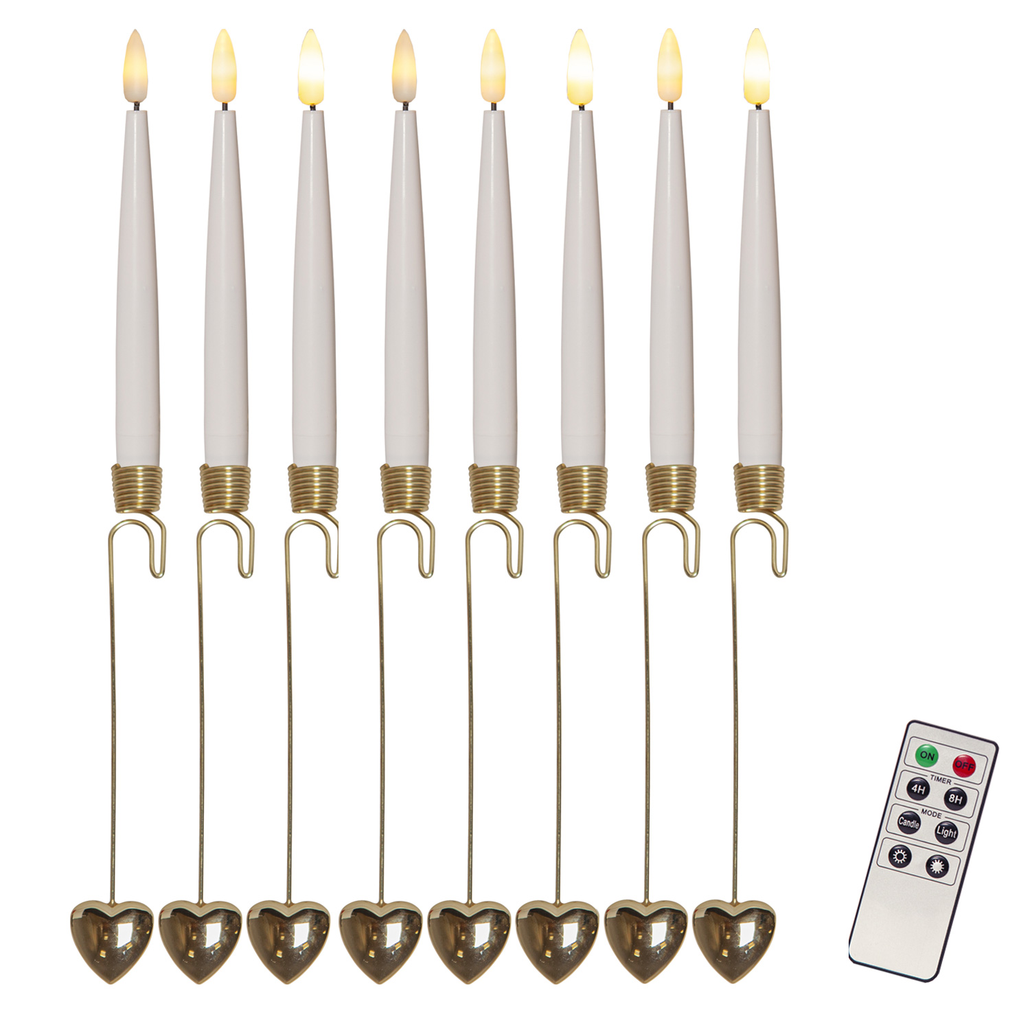LED Baumkerzen mit Halterung - warmweiße LED - kabellos - Fernbedienung - Timer - 8St. - weiß, gold LED Baumkerzen mit Halterung - warmweiße LED - kabellos - Fernbedienung - Timer - 8St. - weiß, gold