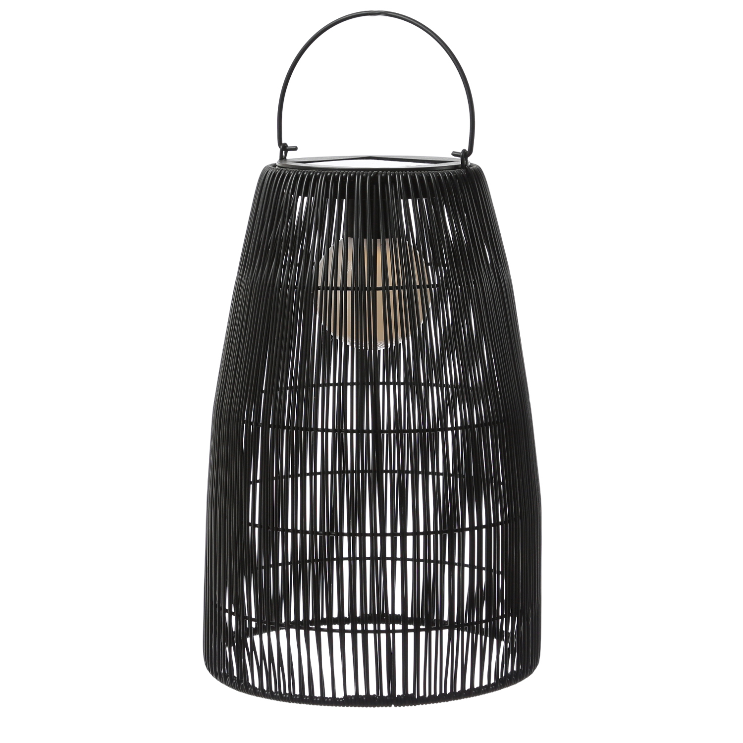 LED Solar Laterne-Haengeleuchte - Rattanoptik  - warmweisse LED - H- 43cm - Lichtsensor - schwarz