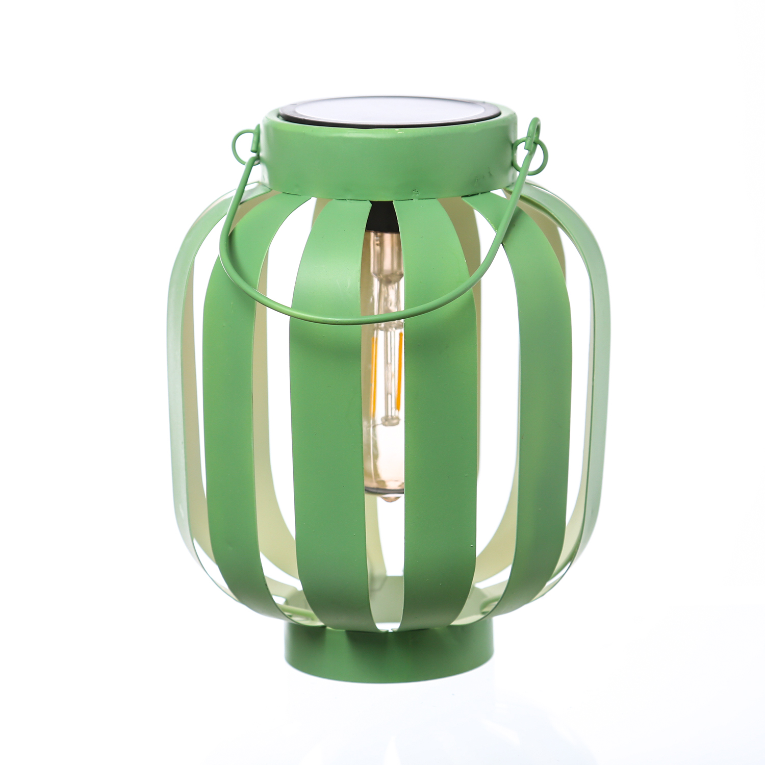 LED Solar Laterne - hängend u. stehend - Metall - warmweiße LED - H: 21cm - grün, creme LED Solar Laterne - hängend u. stehend - Metall - warmweiße LED - H: 21cm - grün, creme
