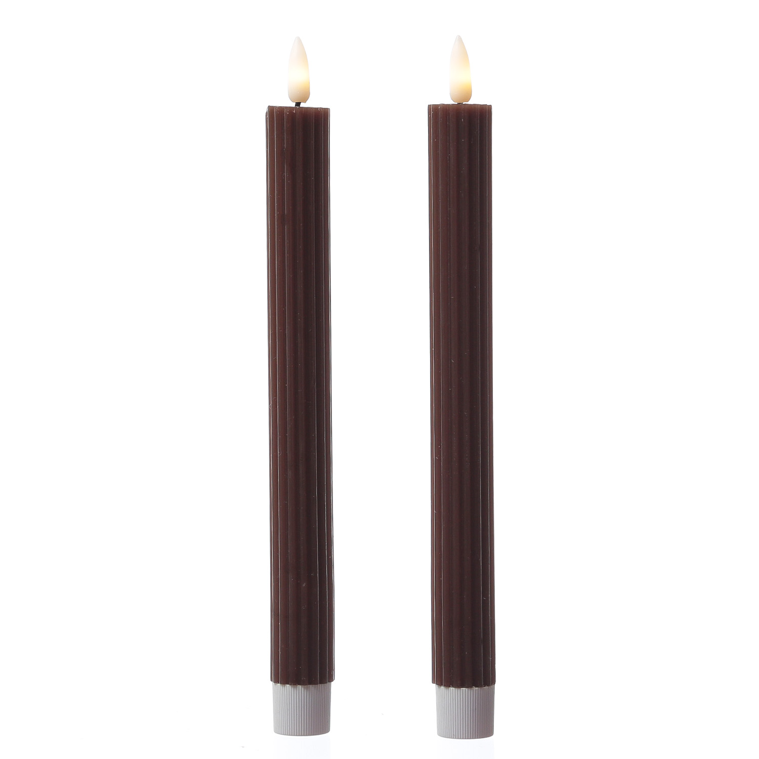 LED Stabkerzen LIV - gerillt - Echtwachs - flackernd - H: 25cm - Timer - braun - 2er Set