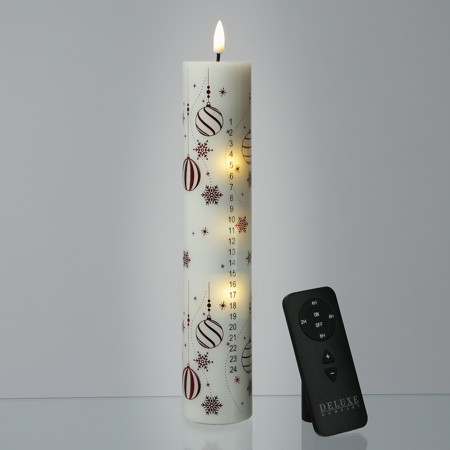 LED Adventskalenderkerze MIA mit 24 Zahlen - Echtwachs - H: 25cm - mit Batterien und Fernbedienung