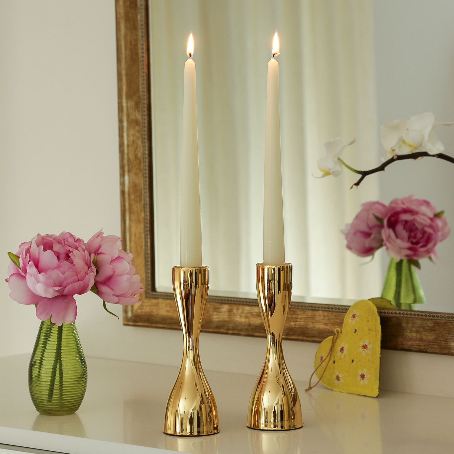 Stabkerzenhalter - Kerzenständer - Metall - H: 18cm - gold - 2er Set Stabkerzenhalter - Kerzenständer - Metall - H: 18cm - gold - 2er Set