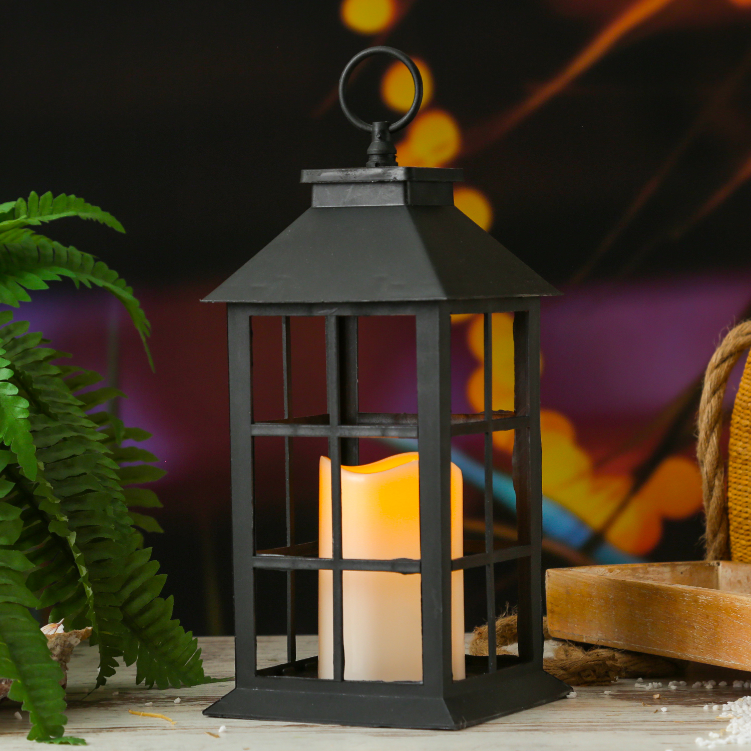 LED Laterne mit Kerze - flackernd - H: 34cm - Timer - Batteriebetrieb - schwarz LED Laterne mit Kerze - flackernd - H: 34cm - Timer - Batteriebetrieb - schwarz