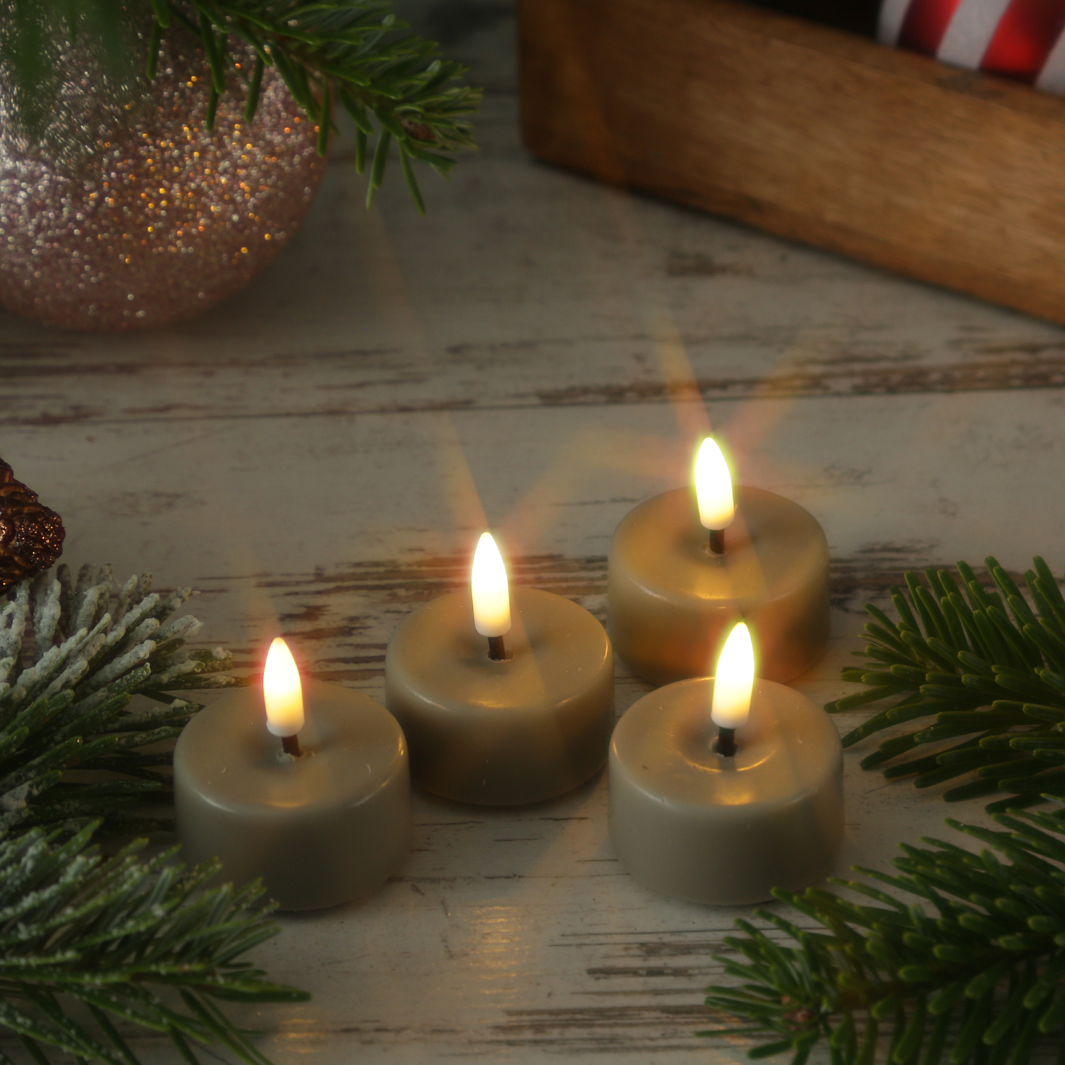 LED Mini Teelichter MIA - realistische 3D Flamme - D: 3,5cm - inkl. Batterien - sandfarben - 4 Stück