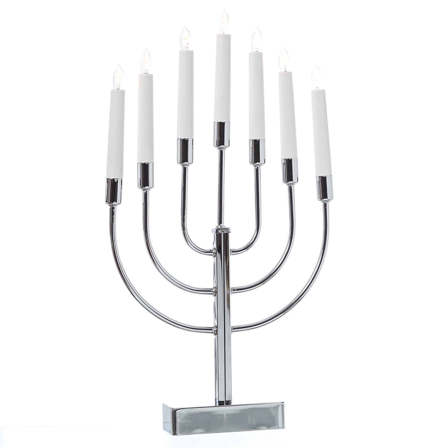 LED Kerzenleuchter - 7-flammig - warmweiße LED - H: 50cm - Batteriebetrieb - Timer - silber LED Kerzenleuchter - 7-flammig - warmweiße LED - H: 50cm - Batteriebetrieb - Timer - silber