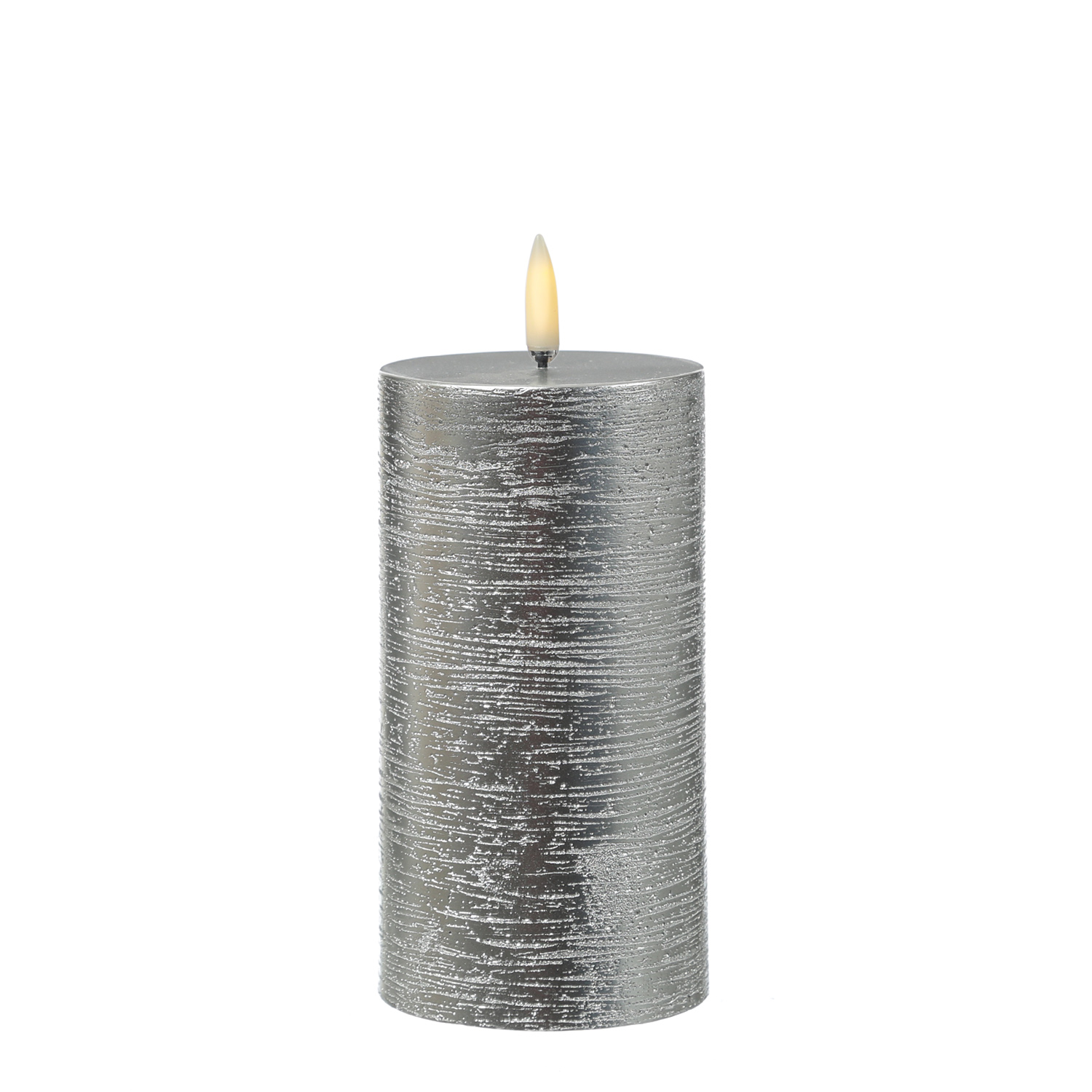 LED Kerze PIA - Rustik-Optik - Echtwachs - H: 15cm - D: 7,8cm - Timer - bis zu 1000 Std. - silber LED Kerze PIA - Rustik-Optik - Echtwachs - H: 15cm - D: 7,8cm - Timer - bis zu 1000 Std. - silber