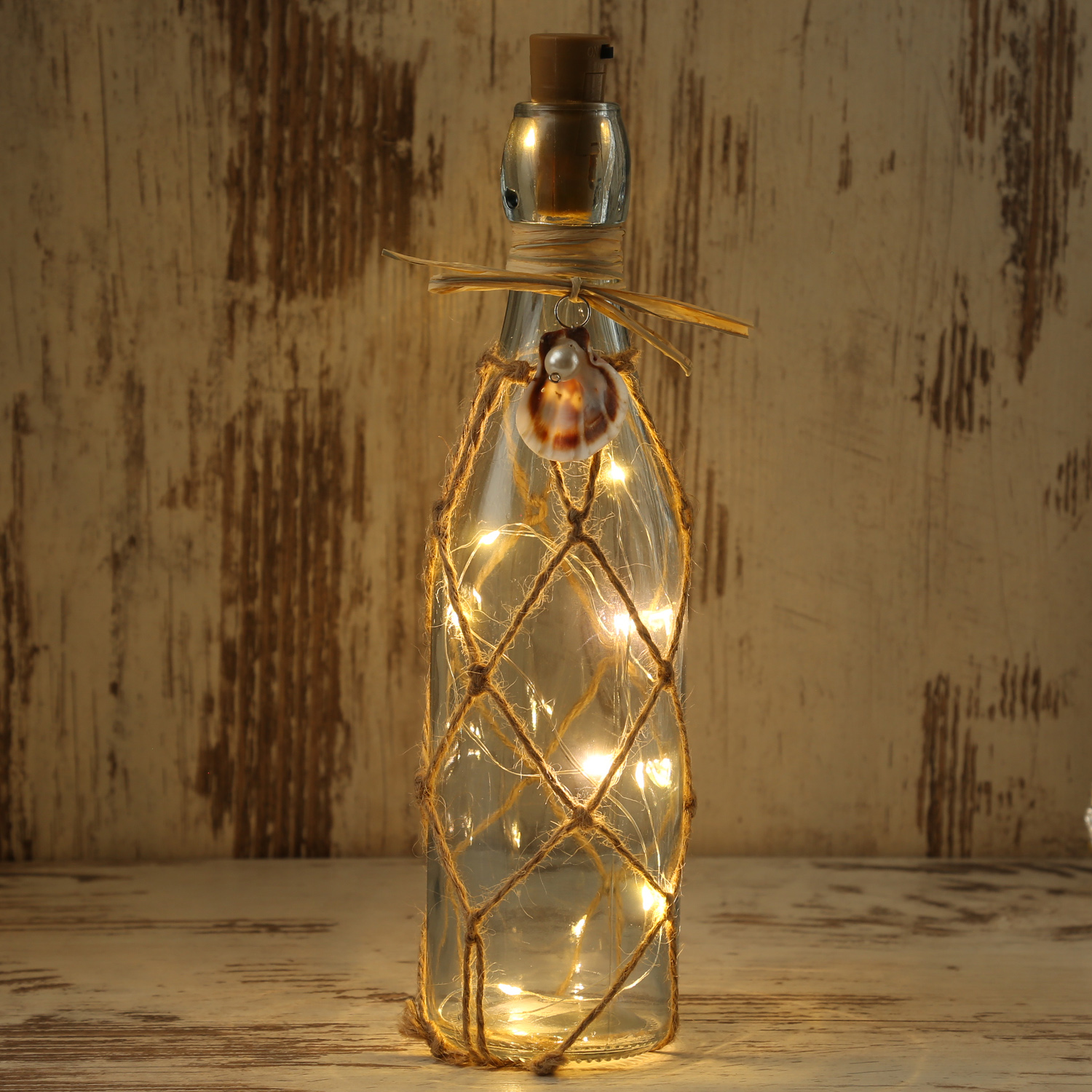 LED Dekoflasche MARITIM mit Juteseil - 10 warmweiße LED an Drahtlichterkette - H: 28cm - hellblau LED Dekoflasche MARITIM mit Juteseil - 10 warmweiße LED an Drahtlichterkette - H: 28cm - hellblau