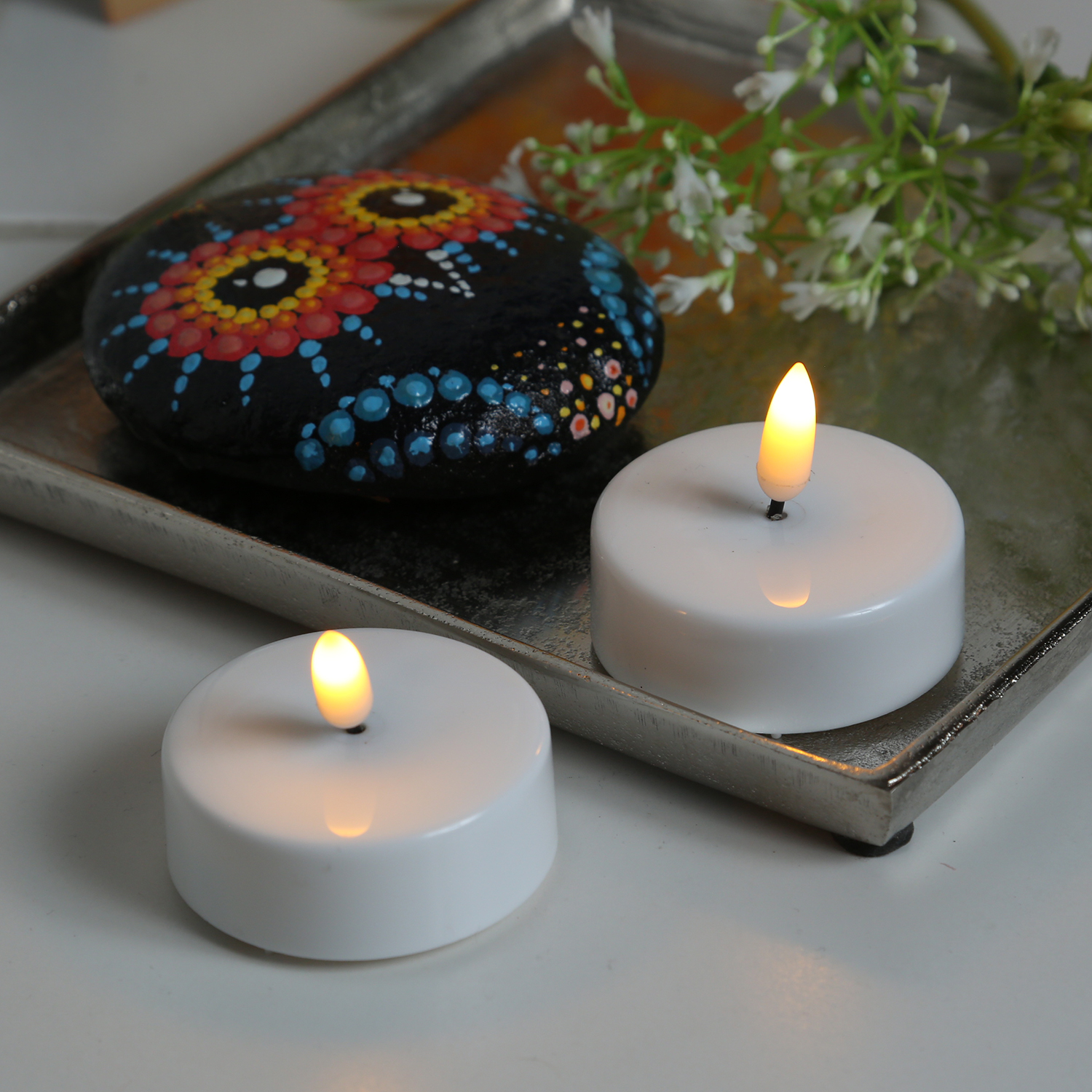 LED Teelicht - flackernde 3D Flamme - Batteriebetrieb - Timer - D: 5,8cm - weiß - 2er Set LED Teelicht - flackernde 3D Flamme - Batteriebetrieb - Timer - D: 5,8cm - weiß - 2er Set