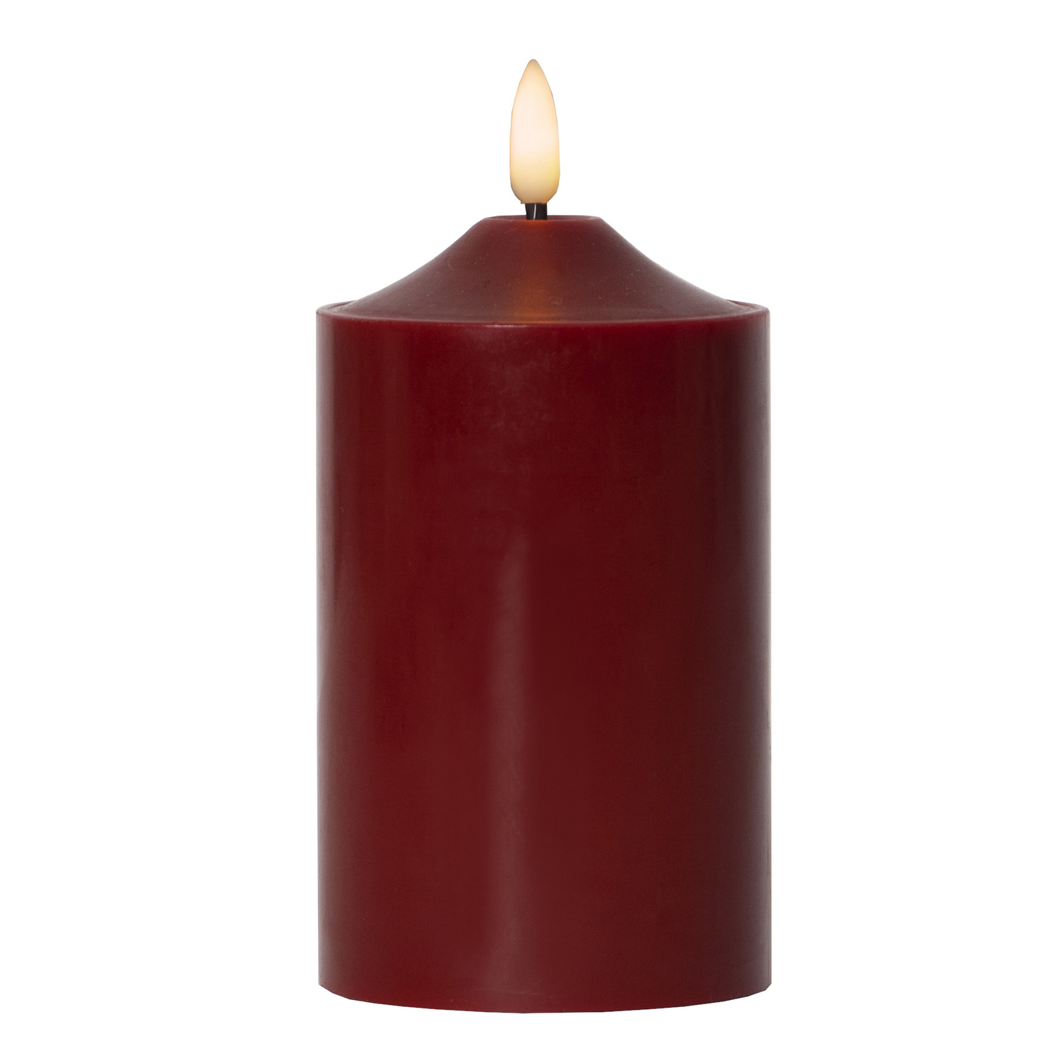 LED Stumpenkerze "Flamme" - Echtwachs - warmweiße LED - H: 15cm, D: 7,5cm - Timer - rot LED Stumpenkerze "Flamme" - Echtwachs - warmweiße LED - H: 15cm, D: 7,5cm - Timer - rot