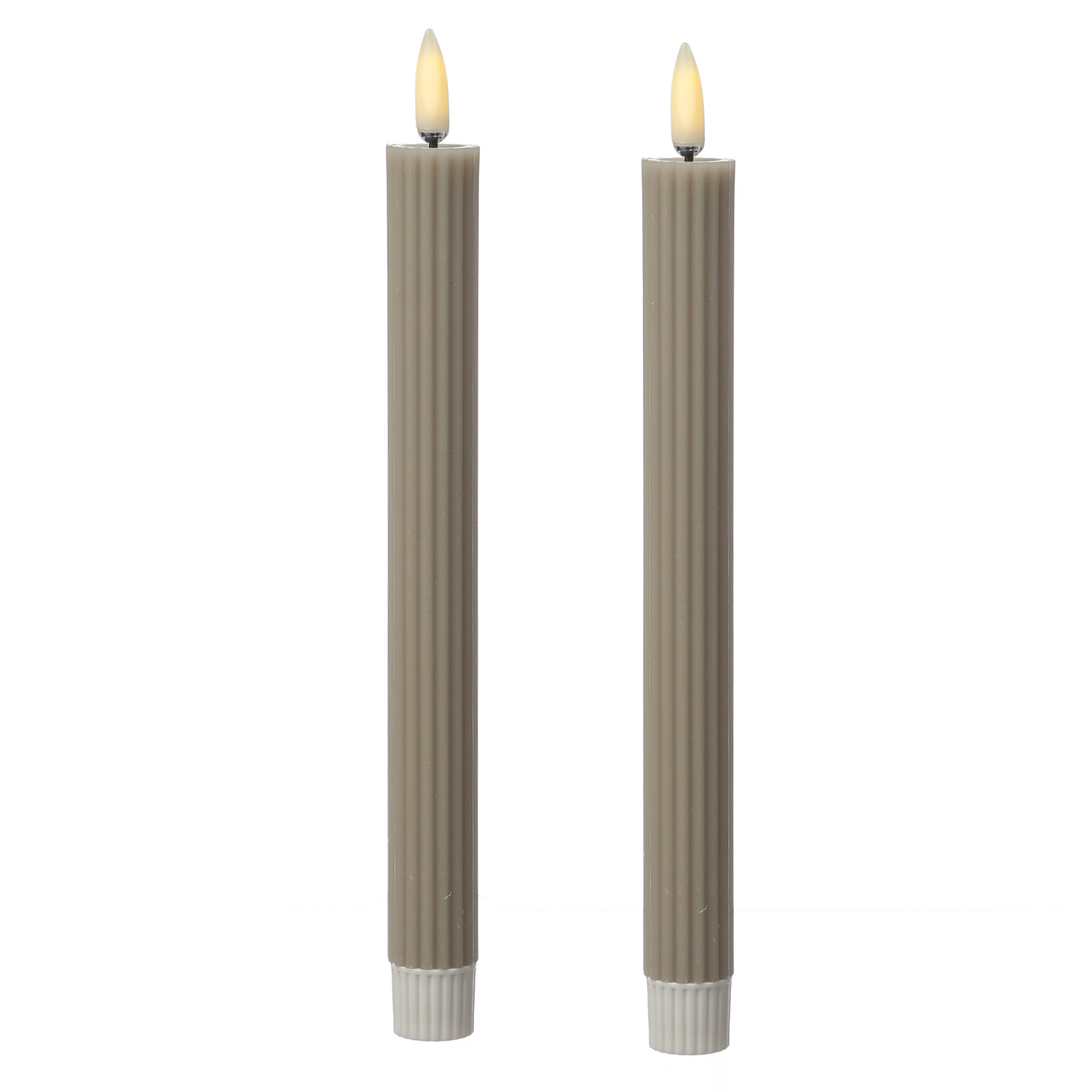 LED Stabkerzen LIV - gerillt - Echtwachs - flackernd - H: 25cm - Timer - grau - 2er Set