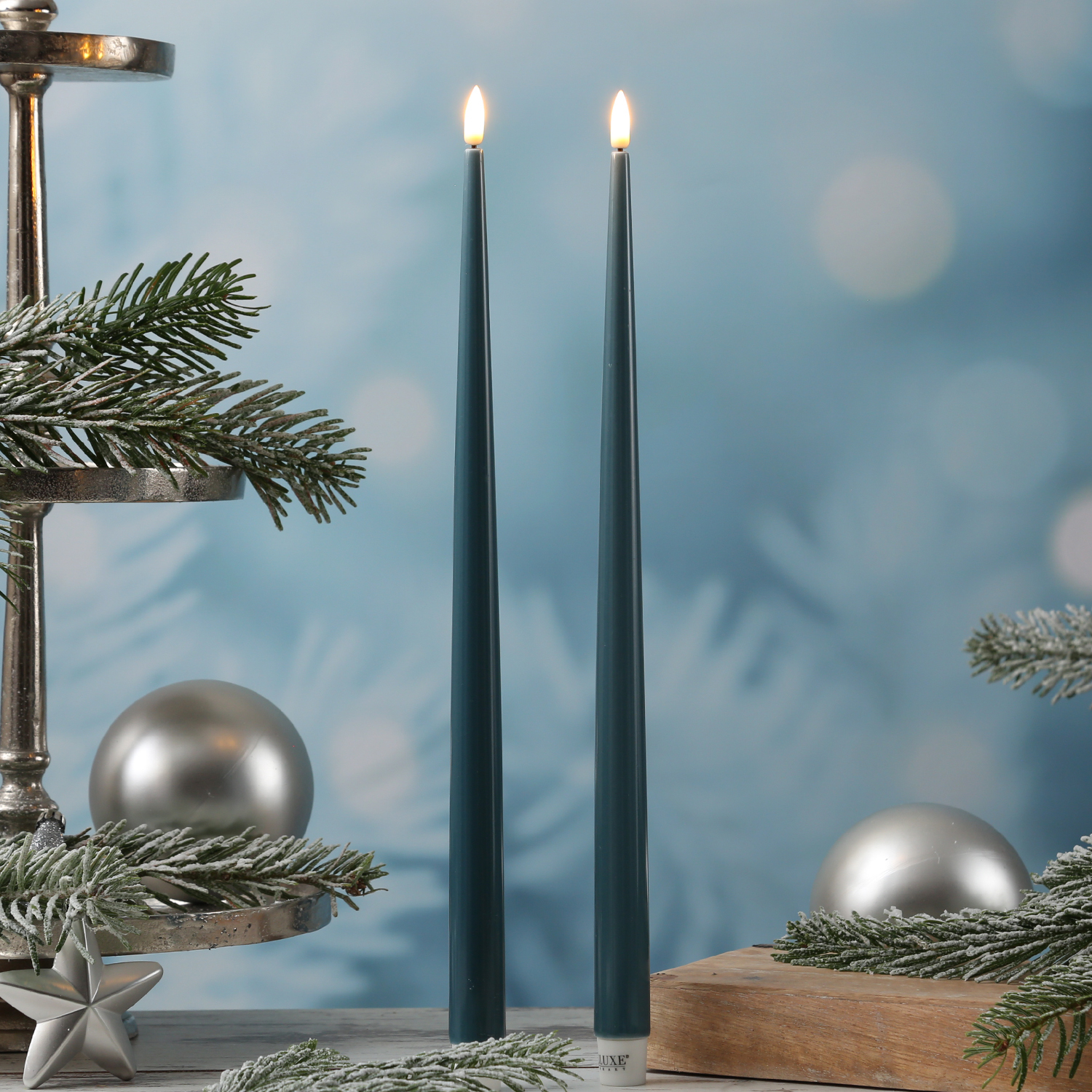 LED Stabkerzen ELLA - Echtwachs - realistische 3D Flamme - H: 38cm - jadegrün - 2 Stück