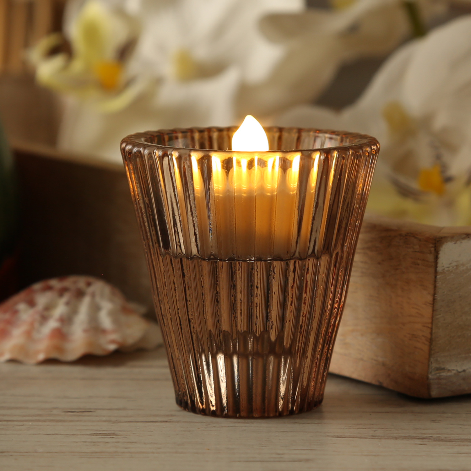 Kerzenhalter - 2in1 - Teelichthalter oder Stabkerzenhalter - Glas - H: 6,5cm - braun Kerzenhalter - 2in1 - Teelichthalter oder Stabkerzenhalter - Glas - H: 6,5cm - braun