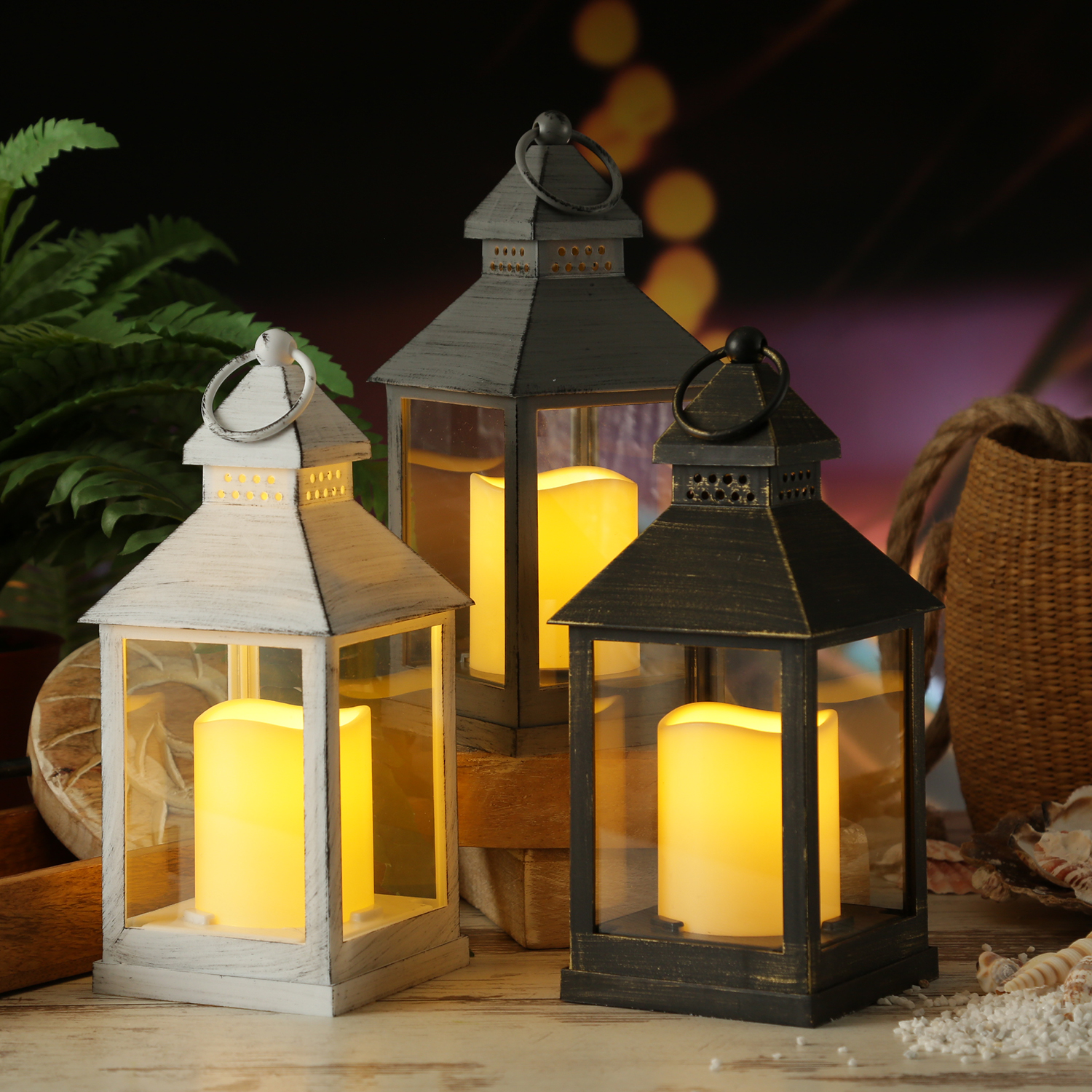 LED Laterne mit Kerze - warmweiss flackernde LED - H- 23cm - Batteriebetrieb - schwarz