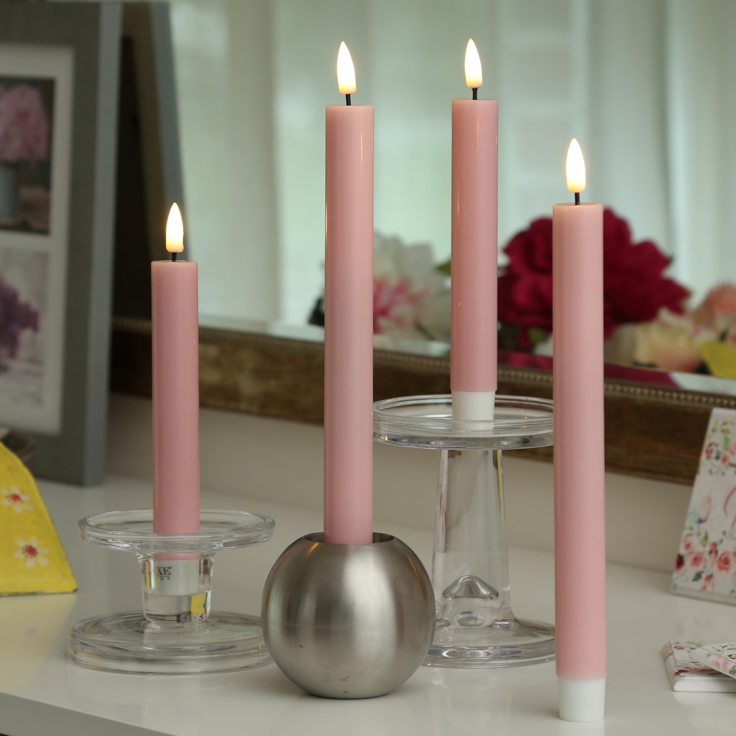 LED Stabkerzen MIA - Echtwachs - realistische 3D Flamme - H: 15cm - Batteriebetrieb - rosa - 2 Stk LED Stabkerzen MIA - Echtwachs - realistische 3D Flamme - H: 15cm - Batteriebetrieb - rosa - 2 Stk