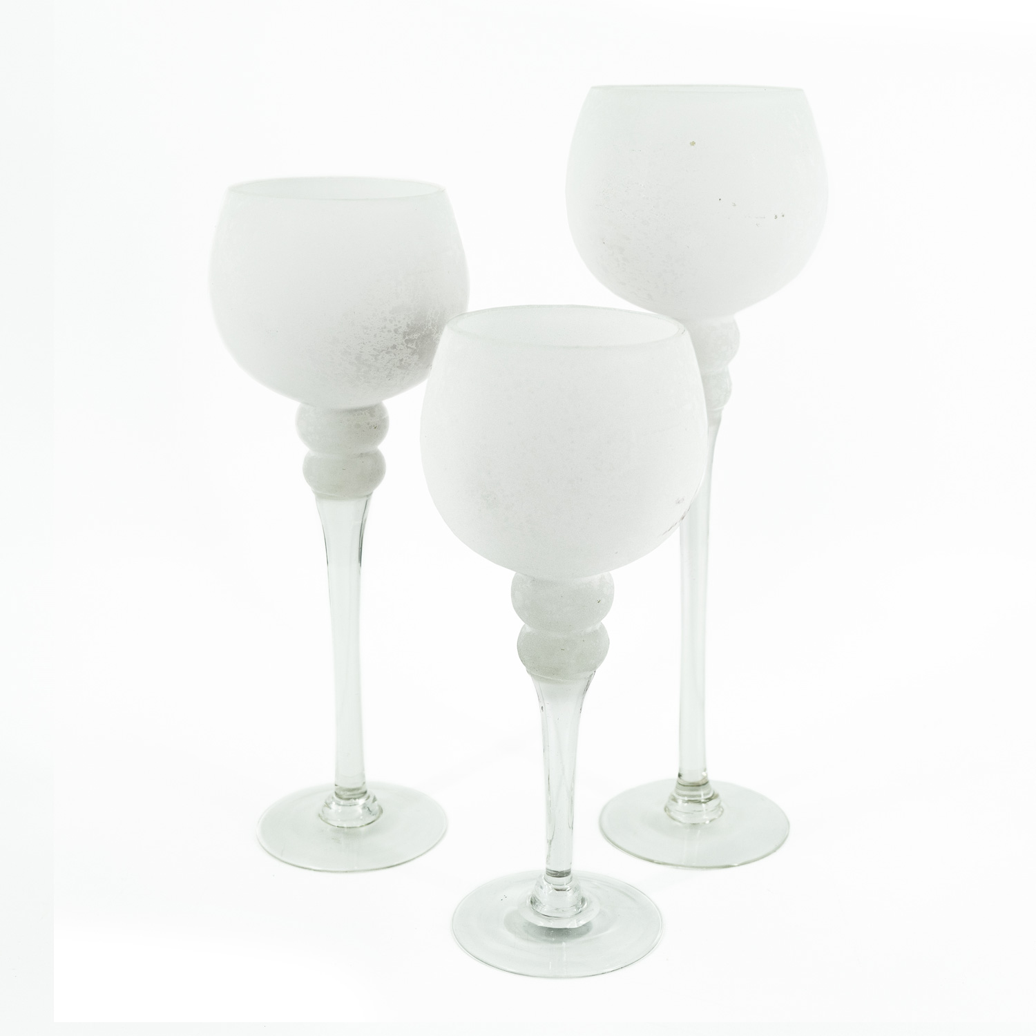 Kerzenhalter Kelch FROST - Glas - H: 30cm, 35cm, 40cm - gefrostet und weiß satiniert - 3er Set