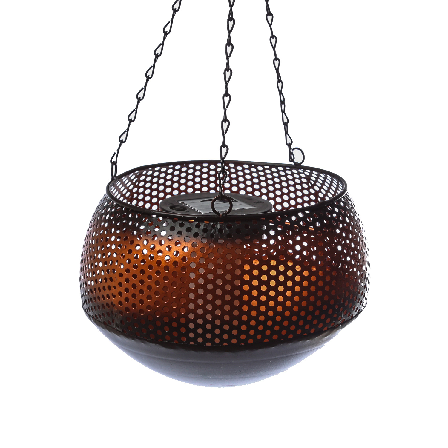 LED Solar Laterne FLAME - Hängeleuchte - Flammeneffekt - D: 21cm - Lichtsensor - kupfer