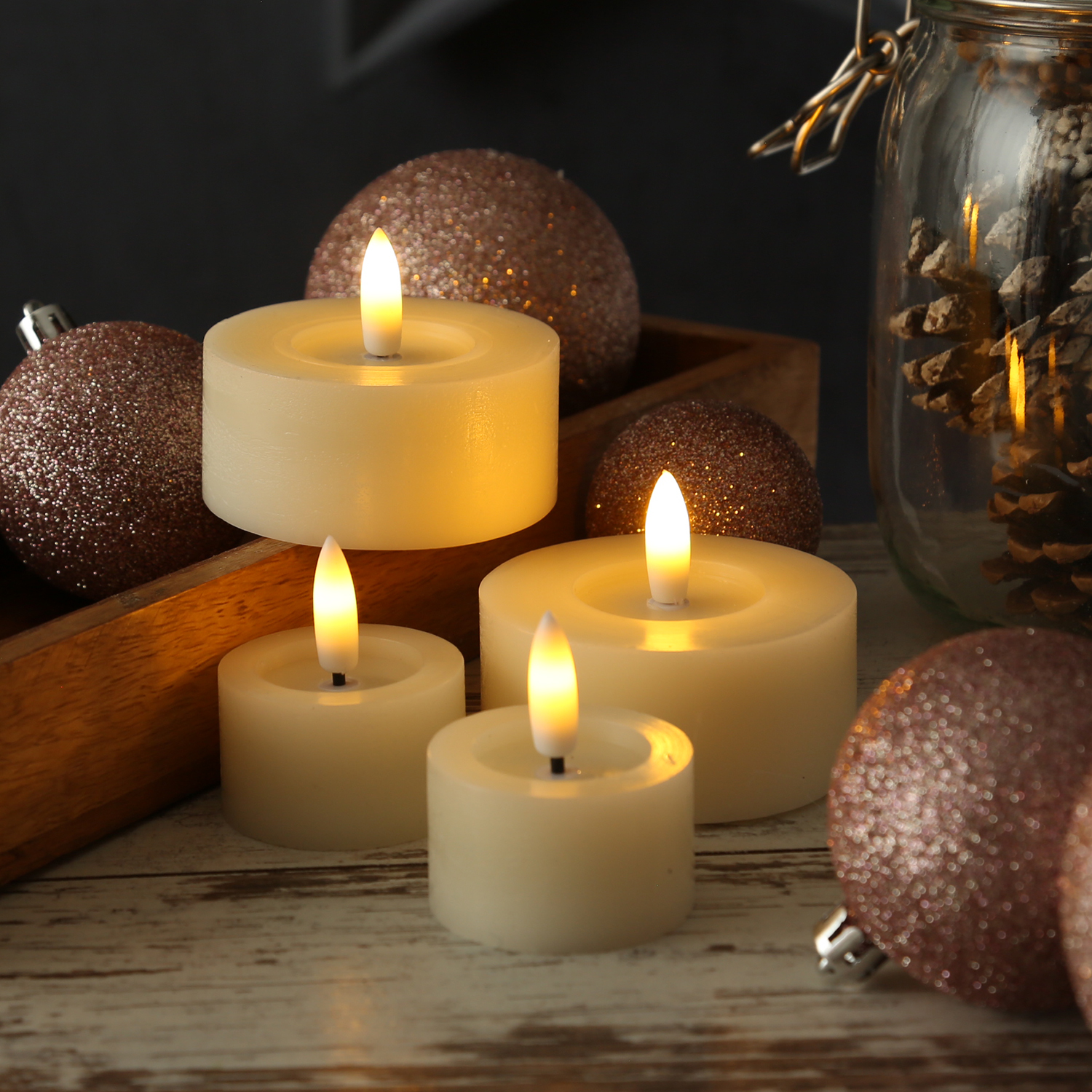LED Teelichter LINA - Rustik-Optik - Echtwachs - Timer - mit Batterien - D: 4,5cm H: 5cm - 2St.