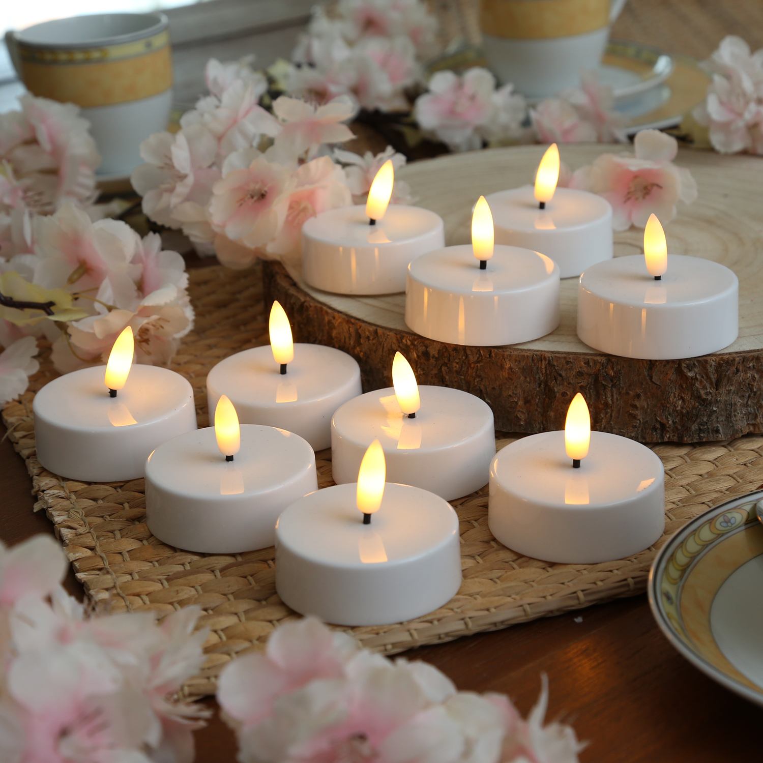 LED Maxi Teelichter - flackernde 3D Flamme - Kunststoff - Timer - D: 5,8cm - weiß - 20er Set
