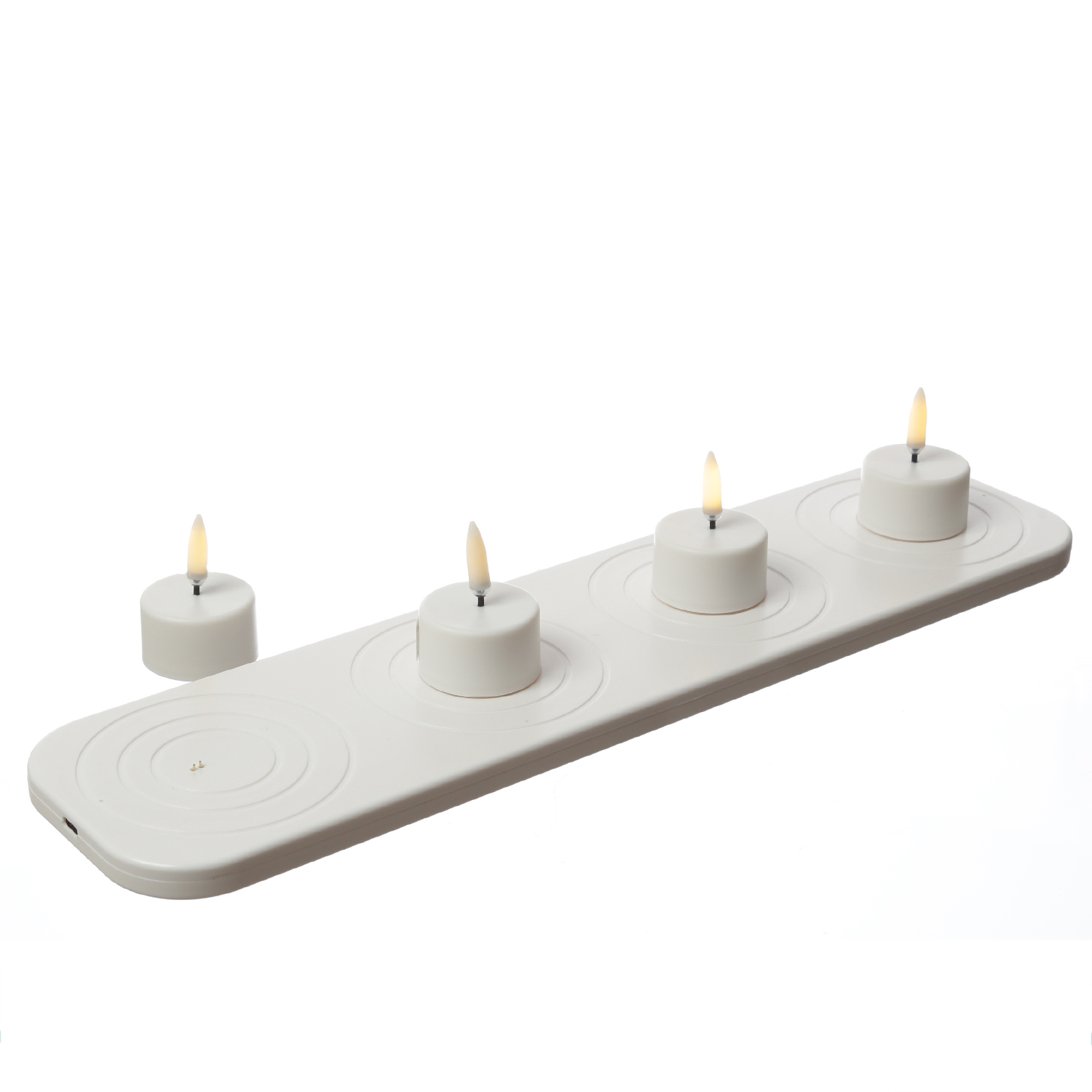 LED Mini Teelichter - 4 wiederaufladbare LED Teelichter - D: 4cm - Timer - weiß - für Außen