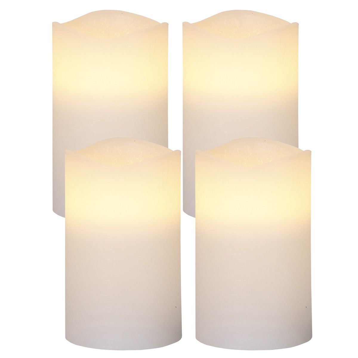 LED Kerzenset "May" - Echtwachs - flackernde LED - Timer - H: 12,5cm, D: 7,5cm - weiß - 4er Set LED Kerzenset "May" - Echtwachs - flackernde LED - Timer - H: 12,5cm, D: 7,5cm - weiß - 4er Set