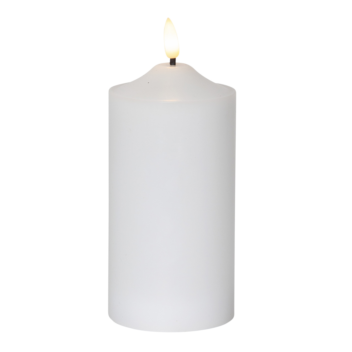 LED Stumpenkerze Flamme - Echtwachs - warmweiße 3D Flamme - H: 17cm - Batterie - Timer - weiß LED Stumpenkerze Flamme - Echtwachs - warmweiße 3D Flamme - H: 17cm - Batterie - Timer - weiß