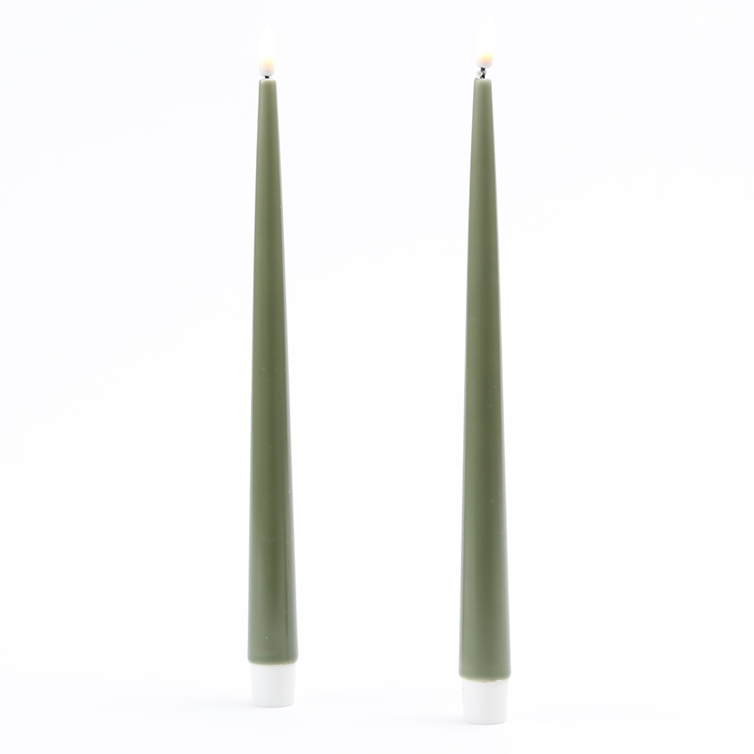 LED Stabkerzen ELLA - Echtwachs - realistische 3D Flamme - H: 28cm - olivgrün - 2 Stück LED Stabkerzen ELLA - Echtwachs - realistische 3D Flamme - H: 28cm - olivgrün - 2 Stück