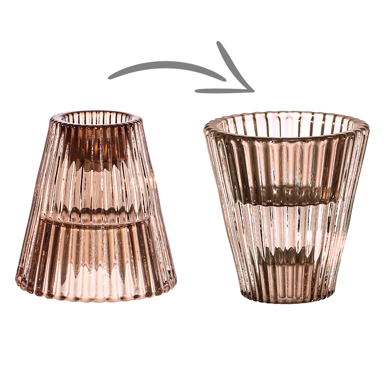 Kerzenhalter - 2in1 - Teelichthalter oder Stabkerzenhalter - Glas - H- 6-5cm - braun- grau - 2er Set Kerzenhalter - 2in1 - Teelichthalter oder Stabkerzenhalter - Glas - H- 6-5cm - braun- grau - 2er Set