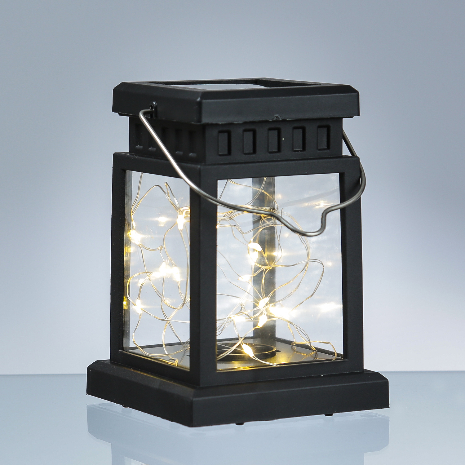 LED Solar Mini Laternen - 20 warmweiße LED - Dämmerungssensor - H 125cm - schwarz - 2er Set
