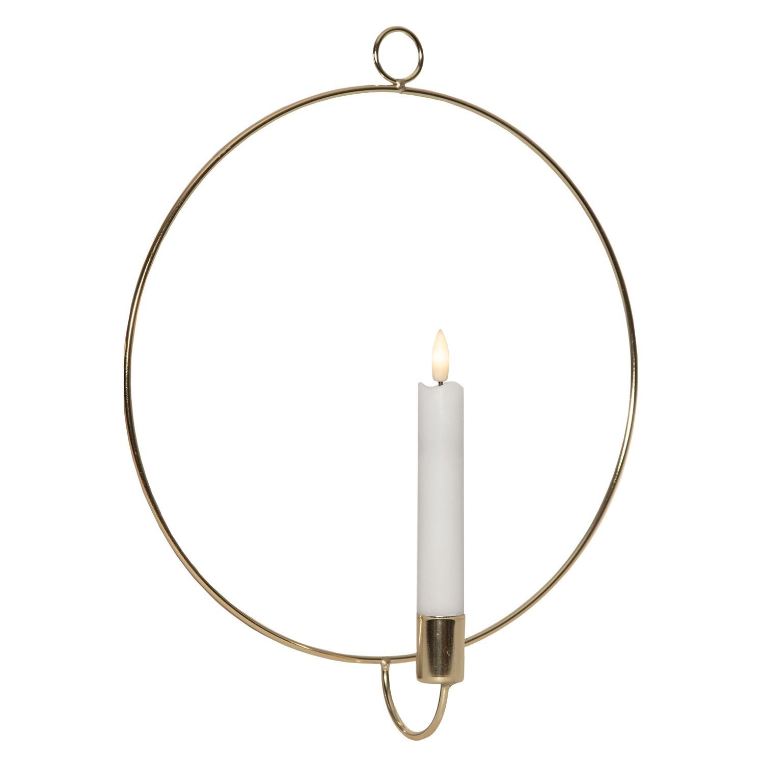 Dekoring mit LED Kerze Flamme - warmweiße LED - mit Wandöse - D: 28cm - Timer - Batterie - gold Dekoring mit LED Kerze Flamme - warmweiße LED - mit Wandöse - D: 28cm - Timer - Batterie - gold