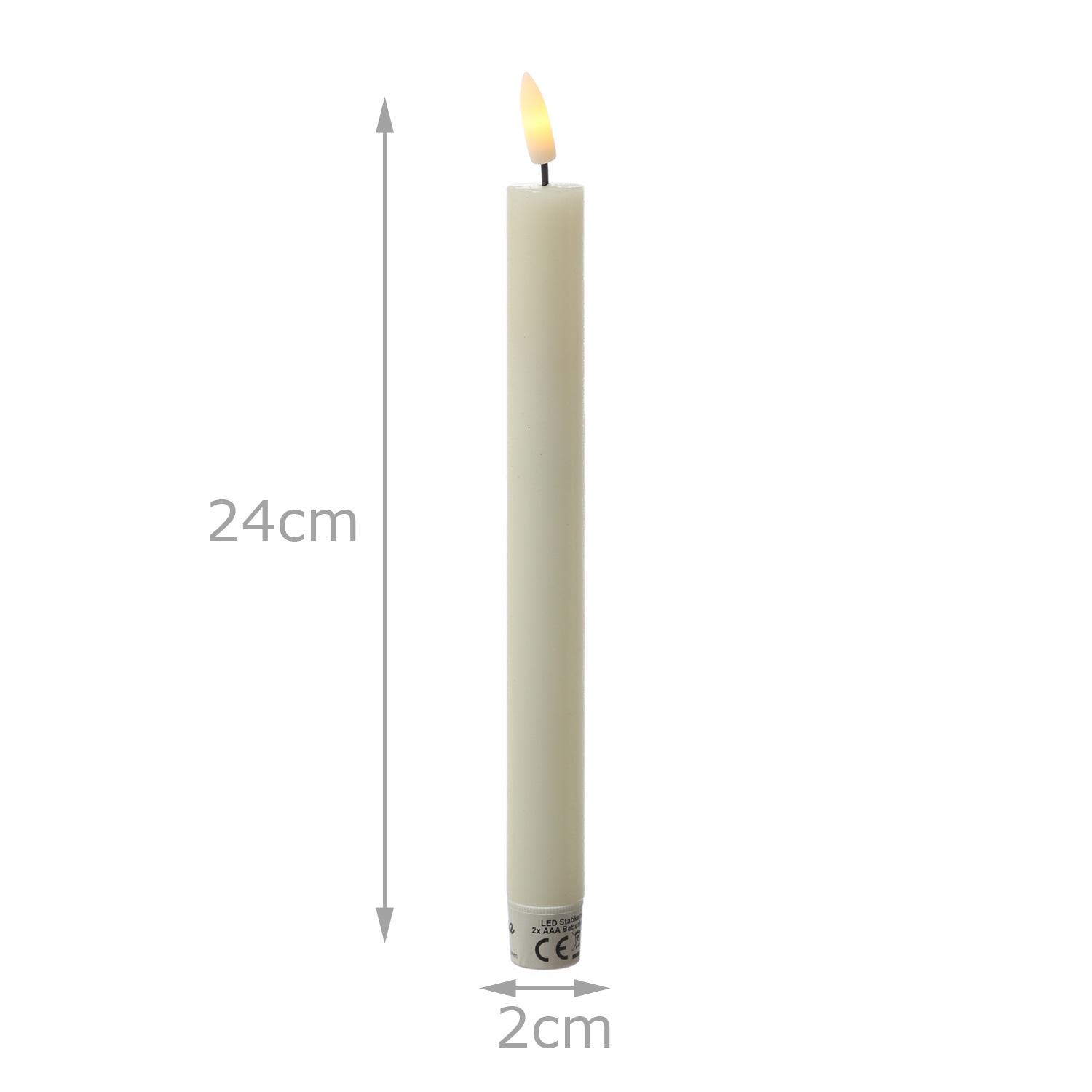 LED Stabkerzen LINA - Rustik-Optik - Echtwachs - 3D Flamme - H: 24cm - Timer - creme - 2er Set