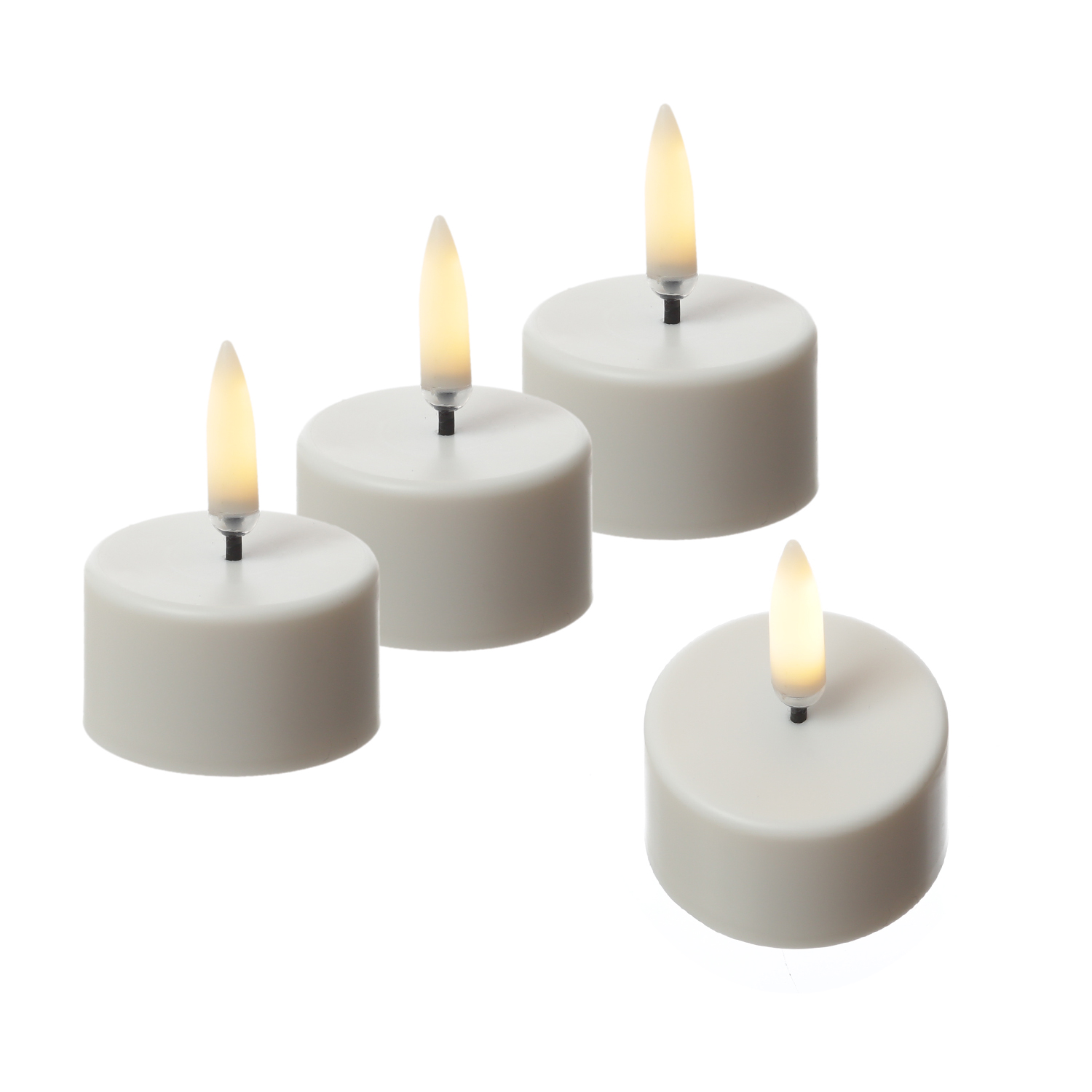 LED Mini Teelichter - 4 wiederaufladbare LED Teelichter - D: 4cm - Timer - weiß - für Außen