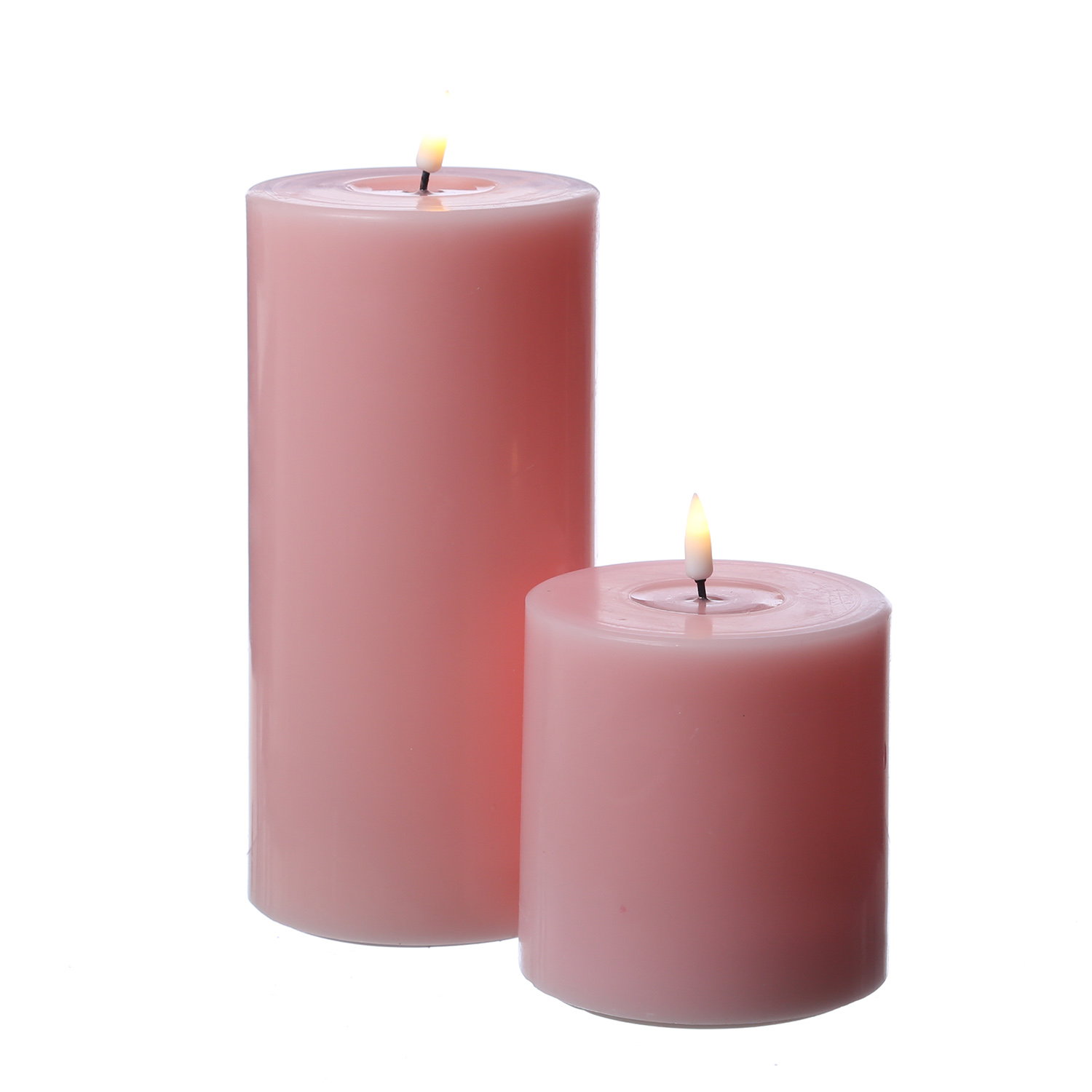 LED Stumpenkerze MIA - Echtwachs - realistische 3D Flamme - H: 10cm D: 10cm - Batteriebetrieb - rosa