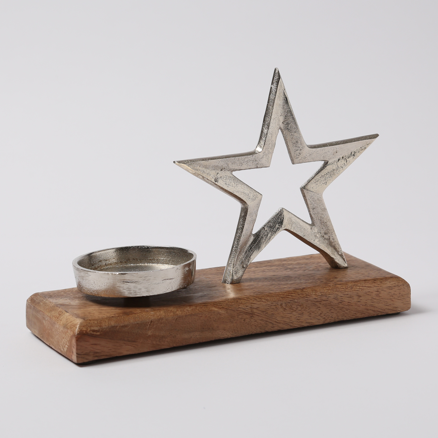 Teelichthalter STERN - Aluminium - Mangoholzsockel - H: 6cm - natur, silber Teelichthalter STERN - Aluminium - Mangoholzsockel - H: 6cm - natur, silber