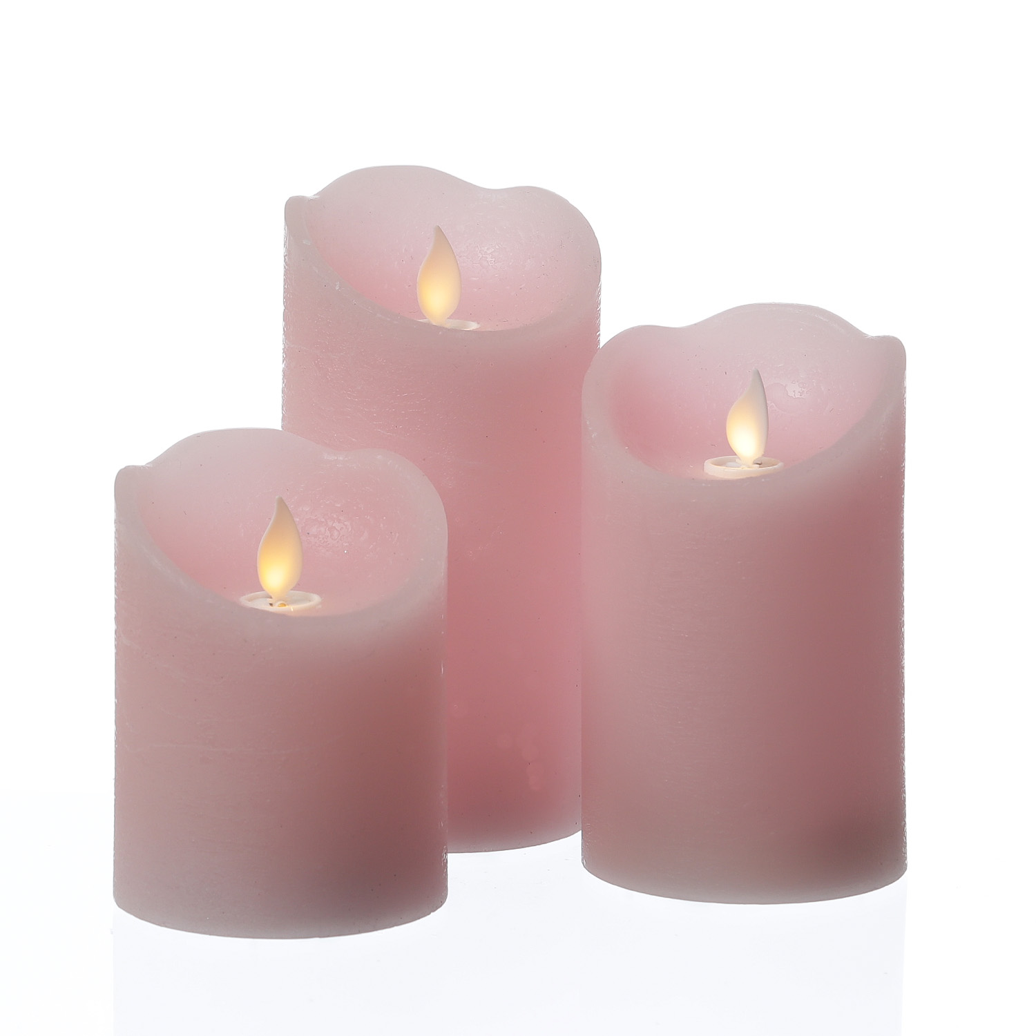 LED Kerze mit beweglicher Flamme - Rustik-Optik - Echtwachs - Timer - H: 12,5cm - D: 7,5cm - rosa