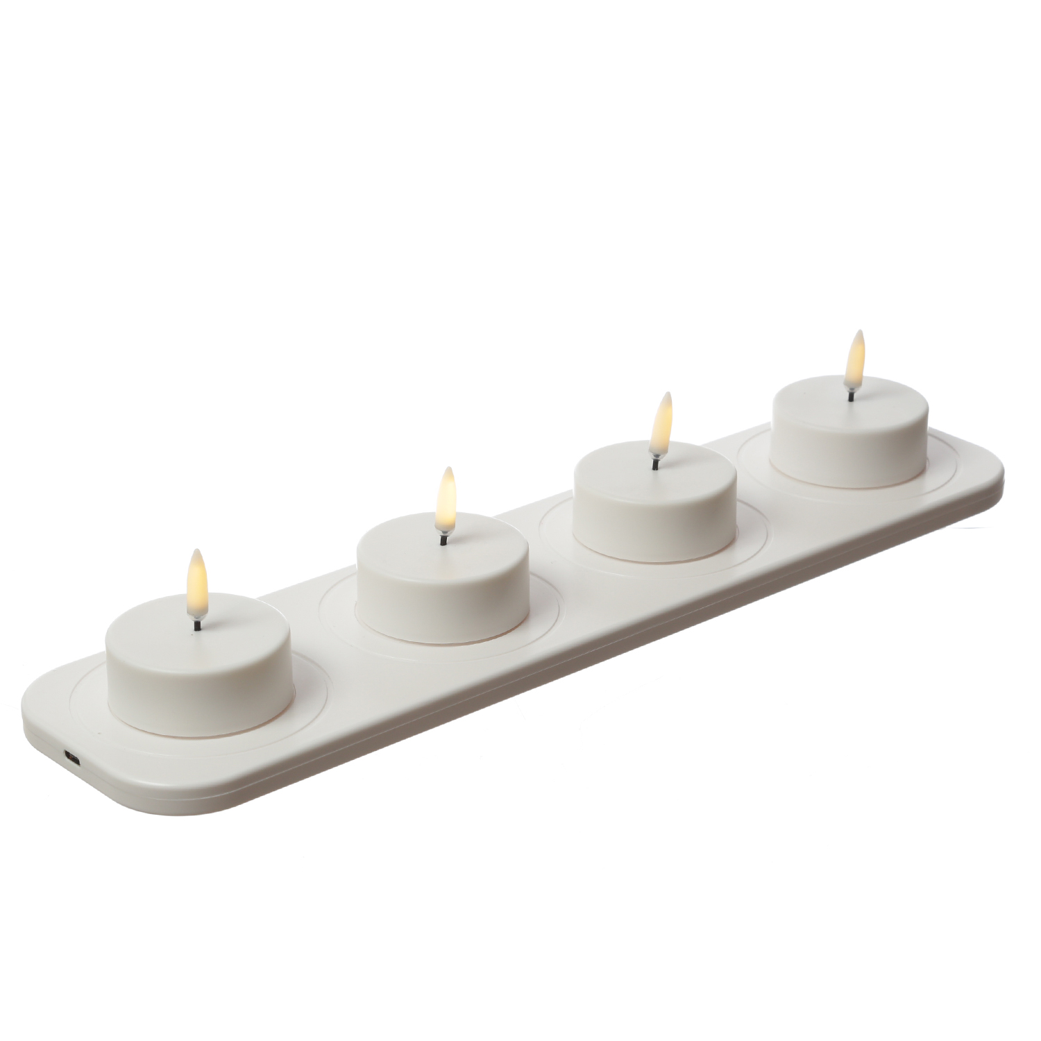 LED Maxi Teelichter - 4 wiederaufladbare LED Teelichter mit Ladestation - Timer - für Außen