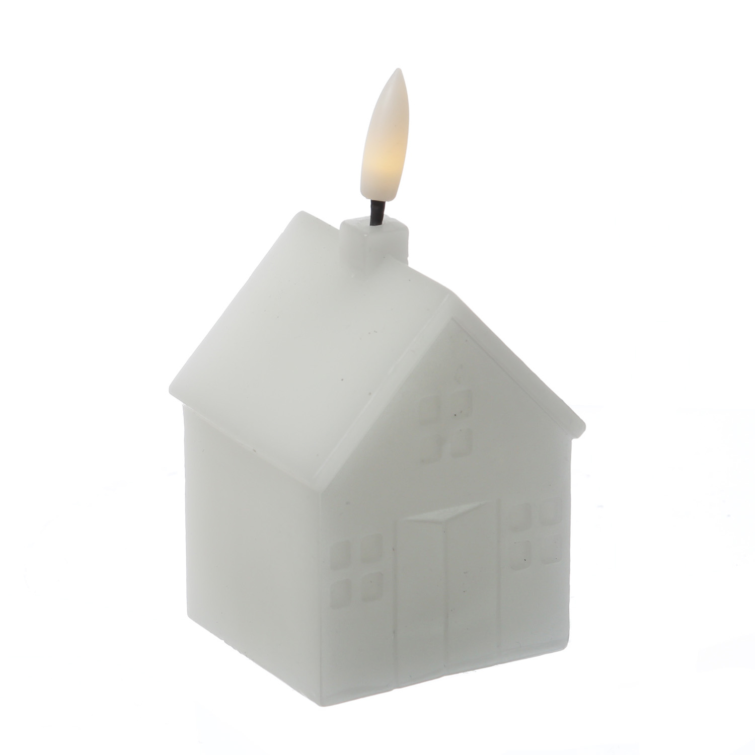 LED Kerze Haus - Echtwachskerze in Hausform - flackernde 3D Flamme - Timer - H: 11cm - weiß LED Kerze Haus - Echtwachskerze in Hausform - flackernde 3D Flamme - Timer - H: 11cm - weiß