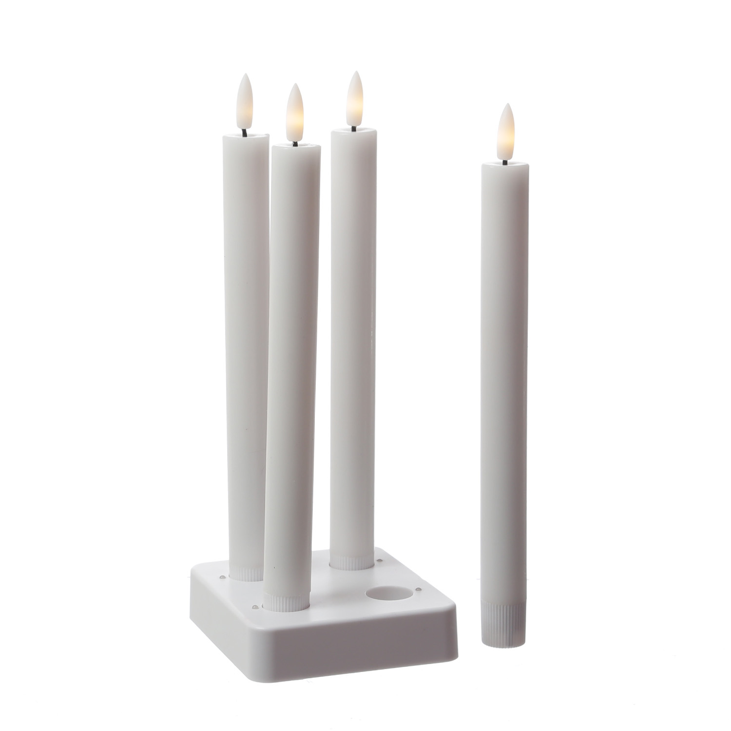 LED Stabkerzen LISA - Echtwachs - mit Ladestation - inkl. Fernbedienung - H: 25cm - weiß - 4er Set