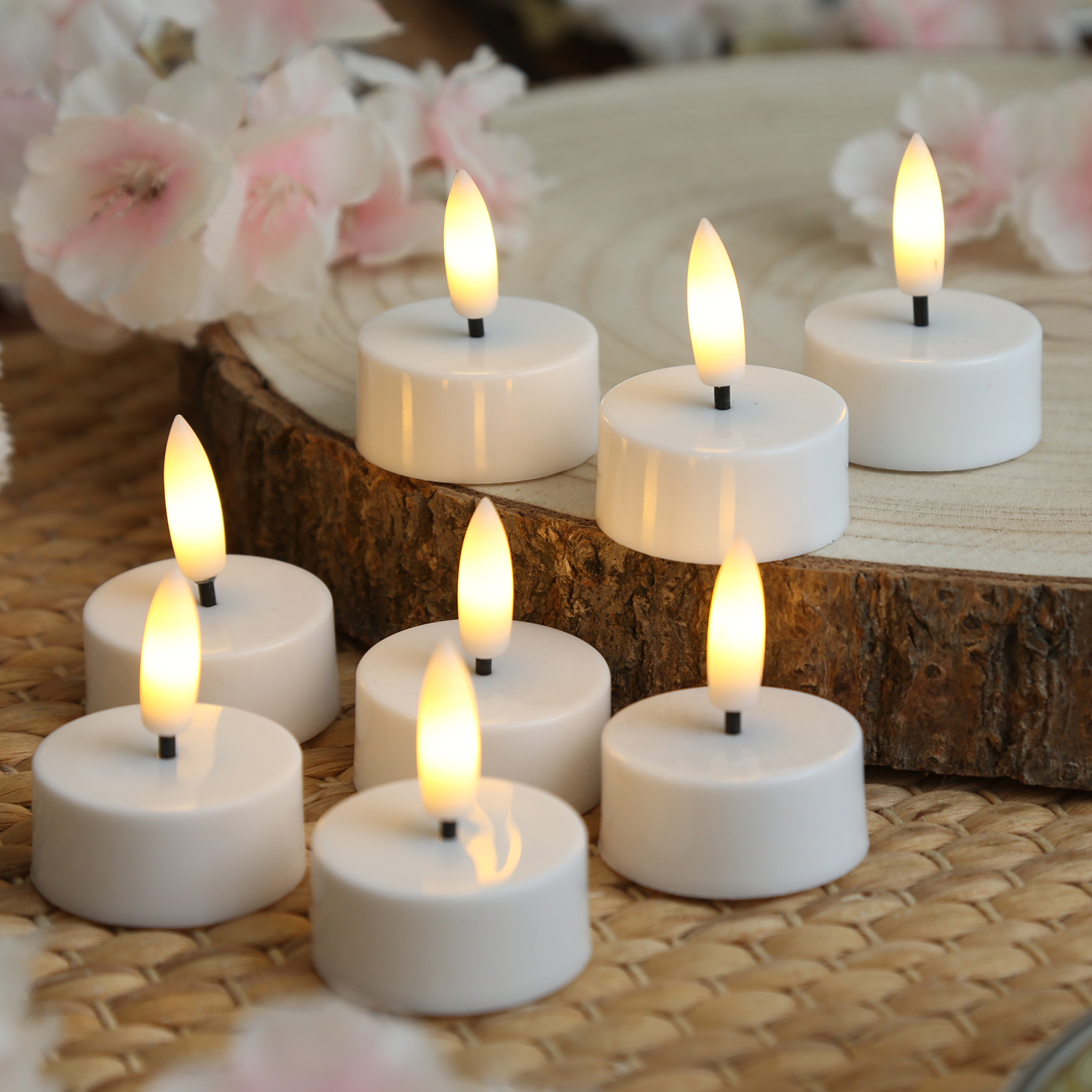 LED Mini Teelichter - Kunststoff - inkl. Batterien - Timer - D: 3,8cm - weiß - 2 Stück