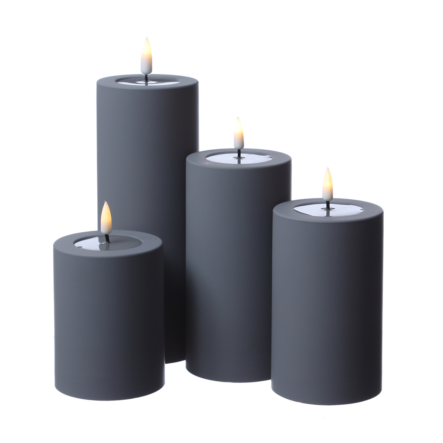 LED Stumpenkerze MIA - Kunststoff - realistische 3D Flamme - H: 15cm - outdoor - grau LED Stumpenkerze MIA - Kunststoff - realistische 3D Flamme - H: 15cm - outdoor - grau