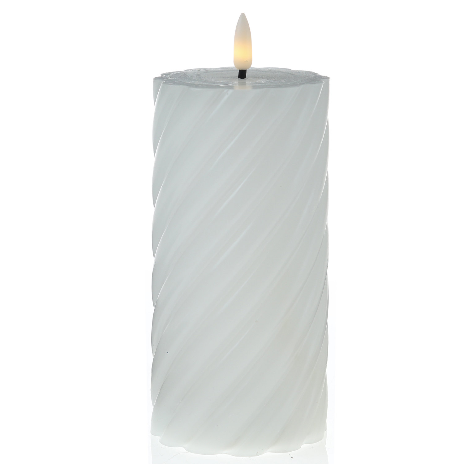 LED Stumpenkerze SWIRL - Echtwachs - warmweiße 3D Flamme - H: 17,5cm - Batterie - Timer - weiß LED Stumpenkerze SWIRL - Echtwachs - warmweiße 3D Flamme - H: 17,5cm - Batterie - Timer - weiß