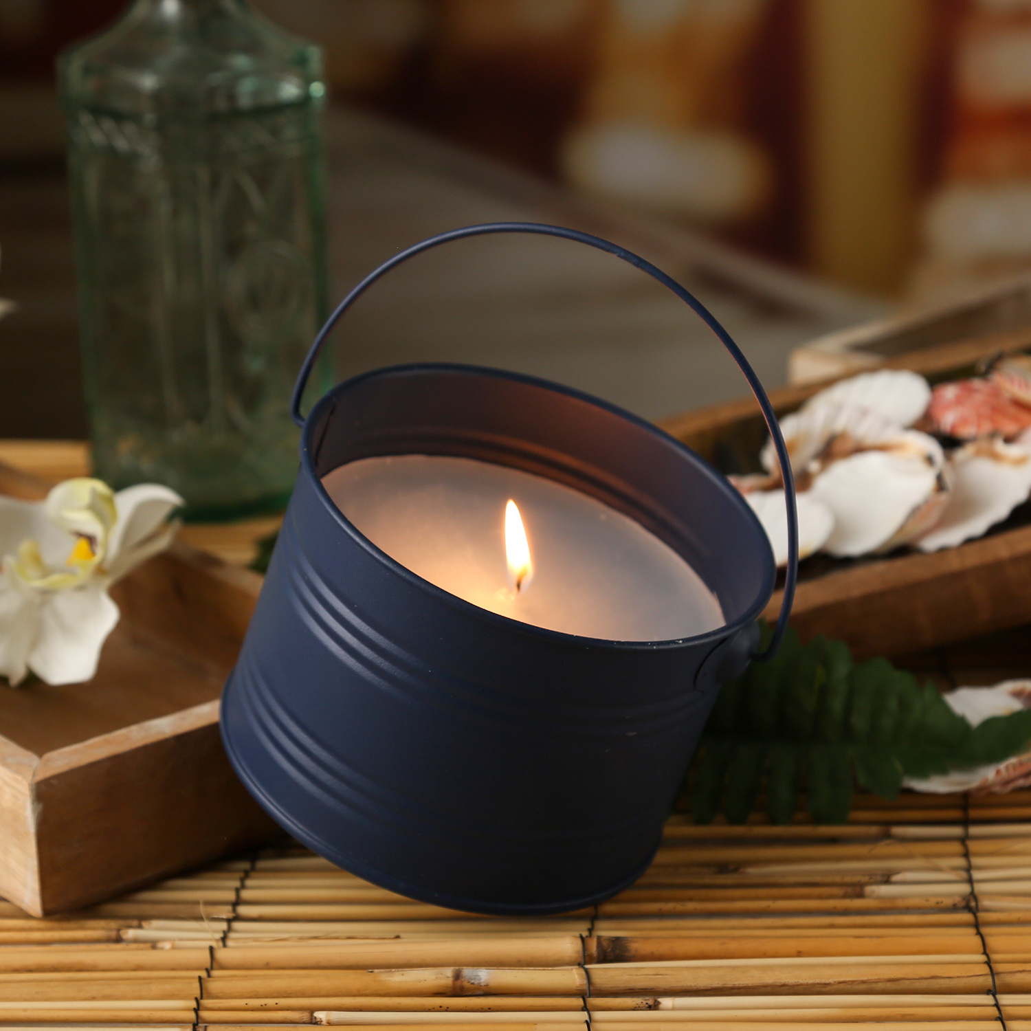 Duftkerze CITRONELLA - Echtwachs im Metalleimer - H: 8cm - gegen Stechmücken - blau