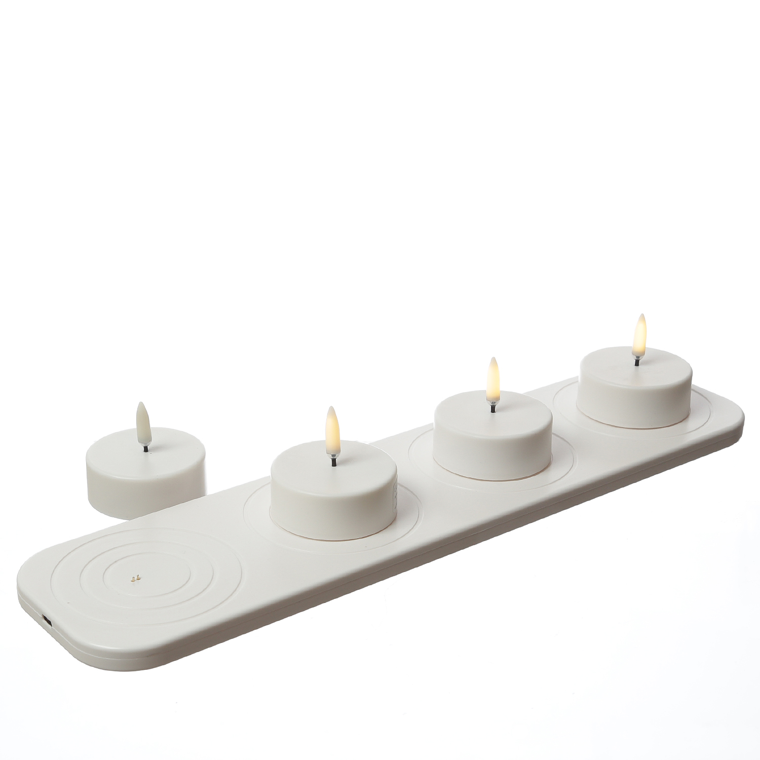 LED Maxi Teelichter - 4 wiederaufladbare LED Teelichter - D: 6cm - Timer - weiß - für Außen