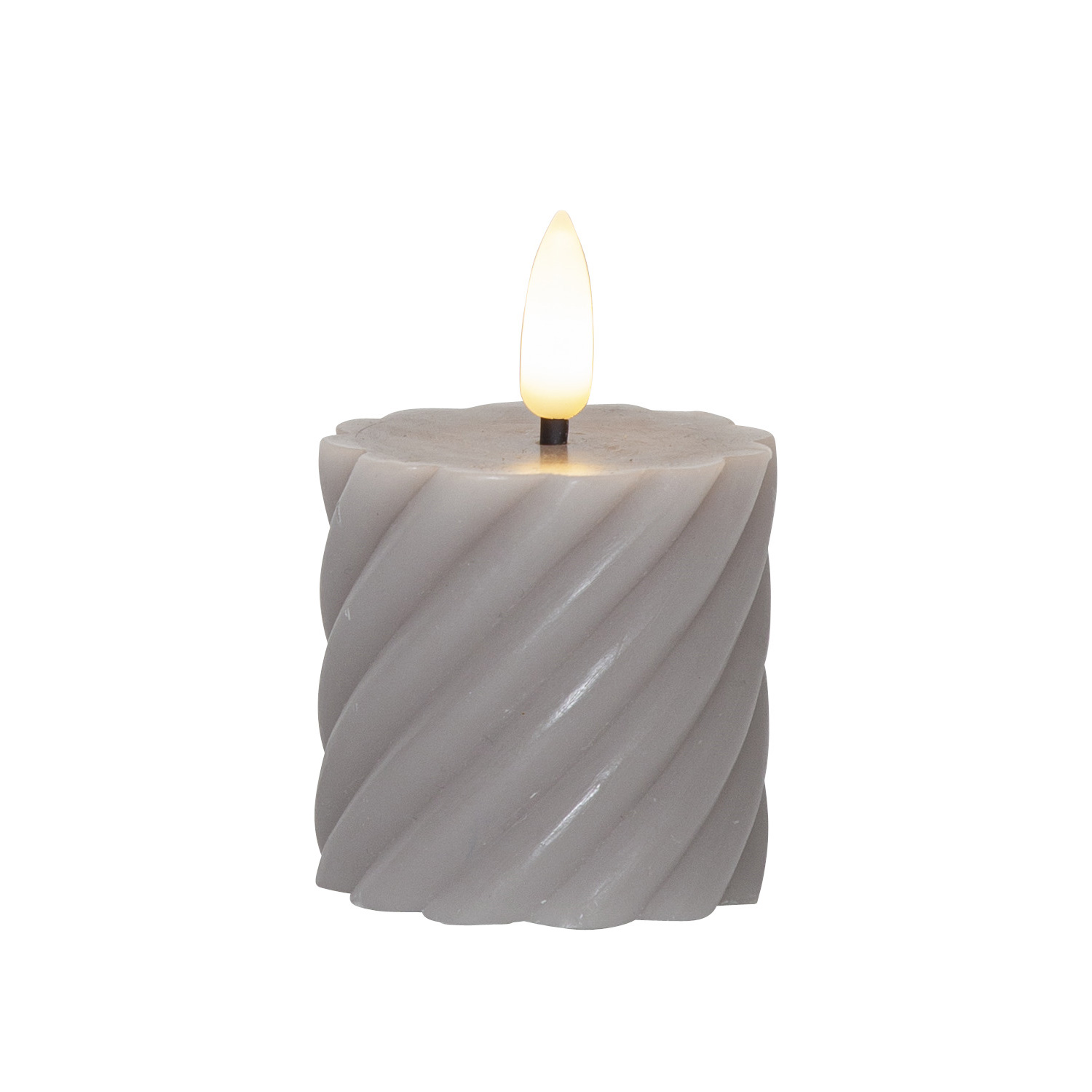 LED Stumpenkerze SWIRL - Echtwachs - warmweiße 3D Flamme - 7,5cm - Batterie - Timer - grau - 2er Set LED Stumpenkerze SWIRL - Echtwachs - warmweiße 3D Flamme - 7,5cm - Batterie - Timer - grau - 2er Set