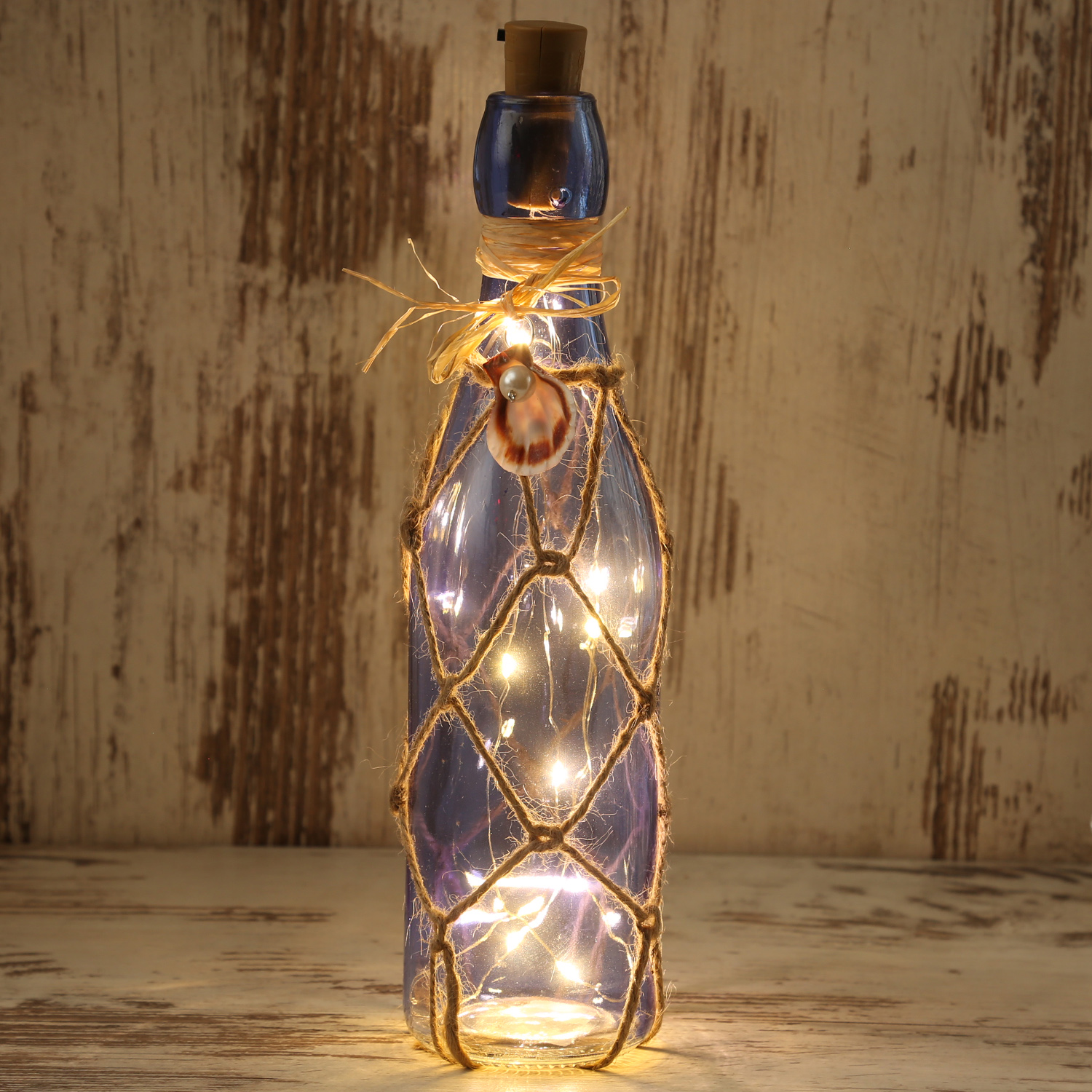LED Dekoflasche MARITIM mit Juteseil - 10 warmweiße LED an Drahtlichterkette - H: 28cm - dunkelblau LED Dekoflasche MARITIM mit Juteseil - 10 warmweiße LED an Drahtlichterkette - H: 28cm - dunkelblau