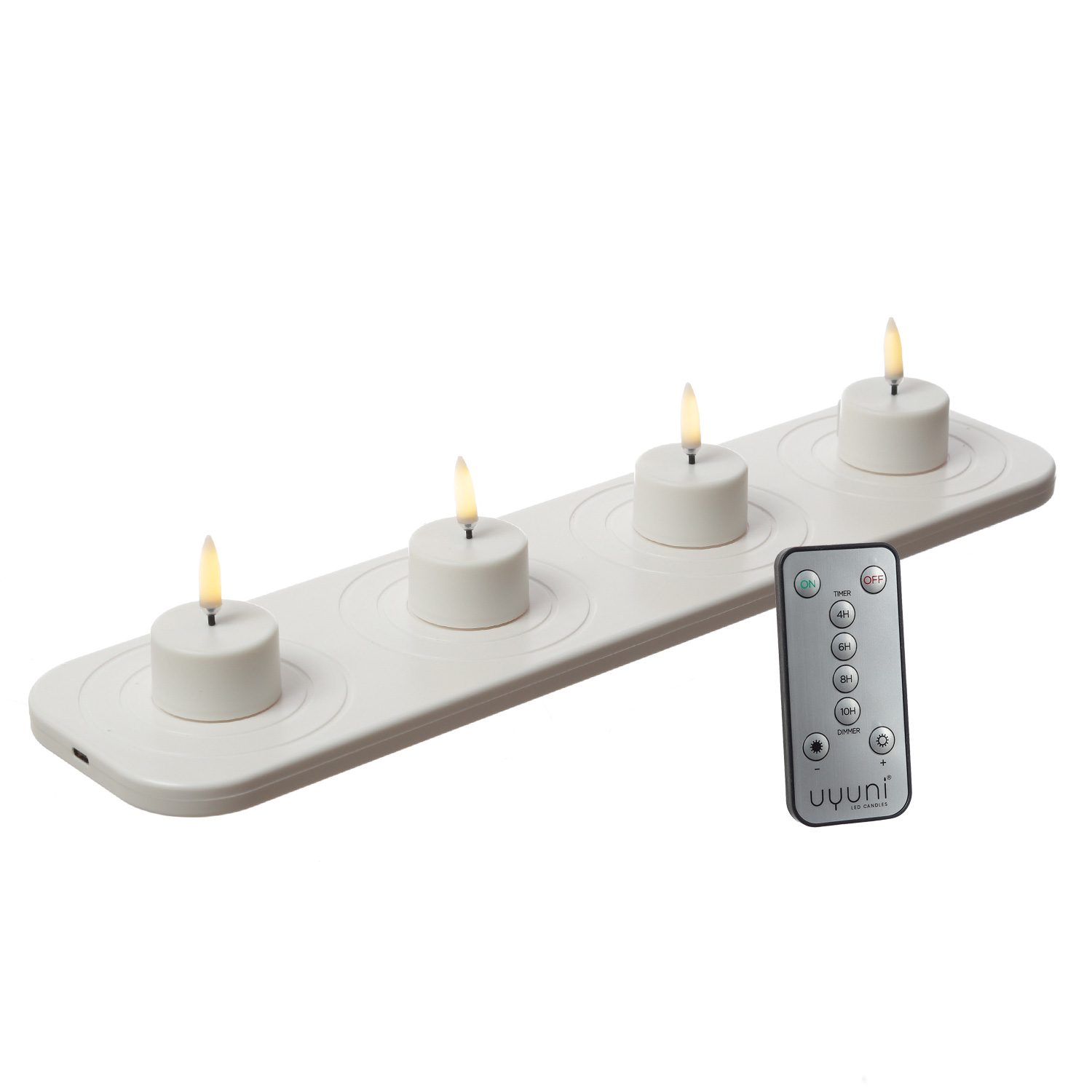 LED Mini Teelichter - 4 wiederaufladbare LED Teelichter mit Ladestation/Fernb. - Timer - für Außen