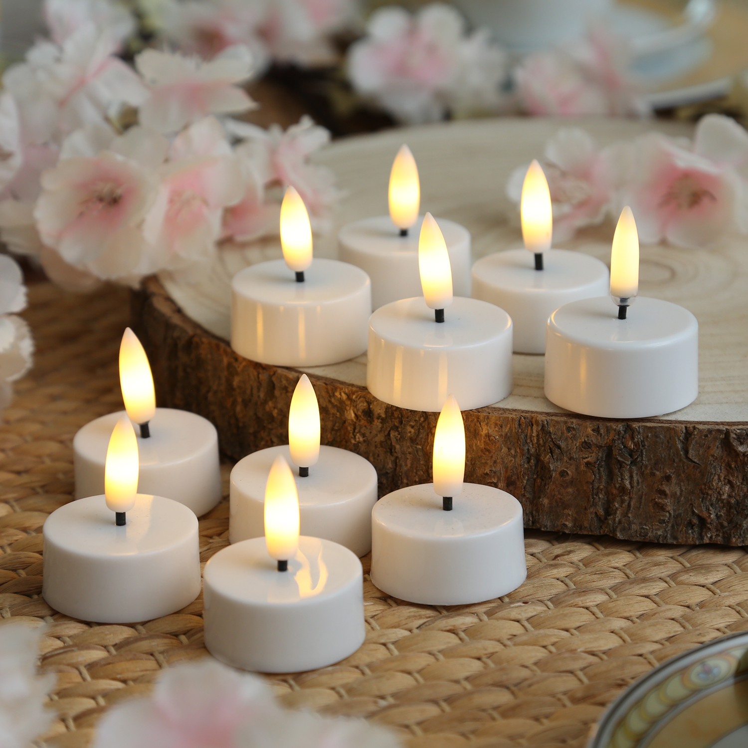 LED Mini Teelichter - Kunststoff - inkl. Batterien - Timer - D: 3,8cm - weiß - 20 Stück